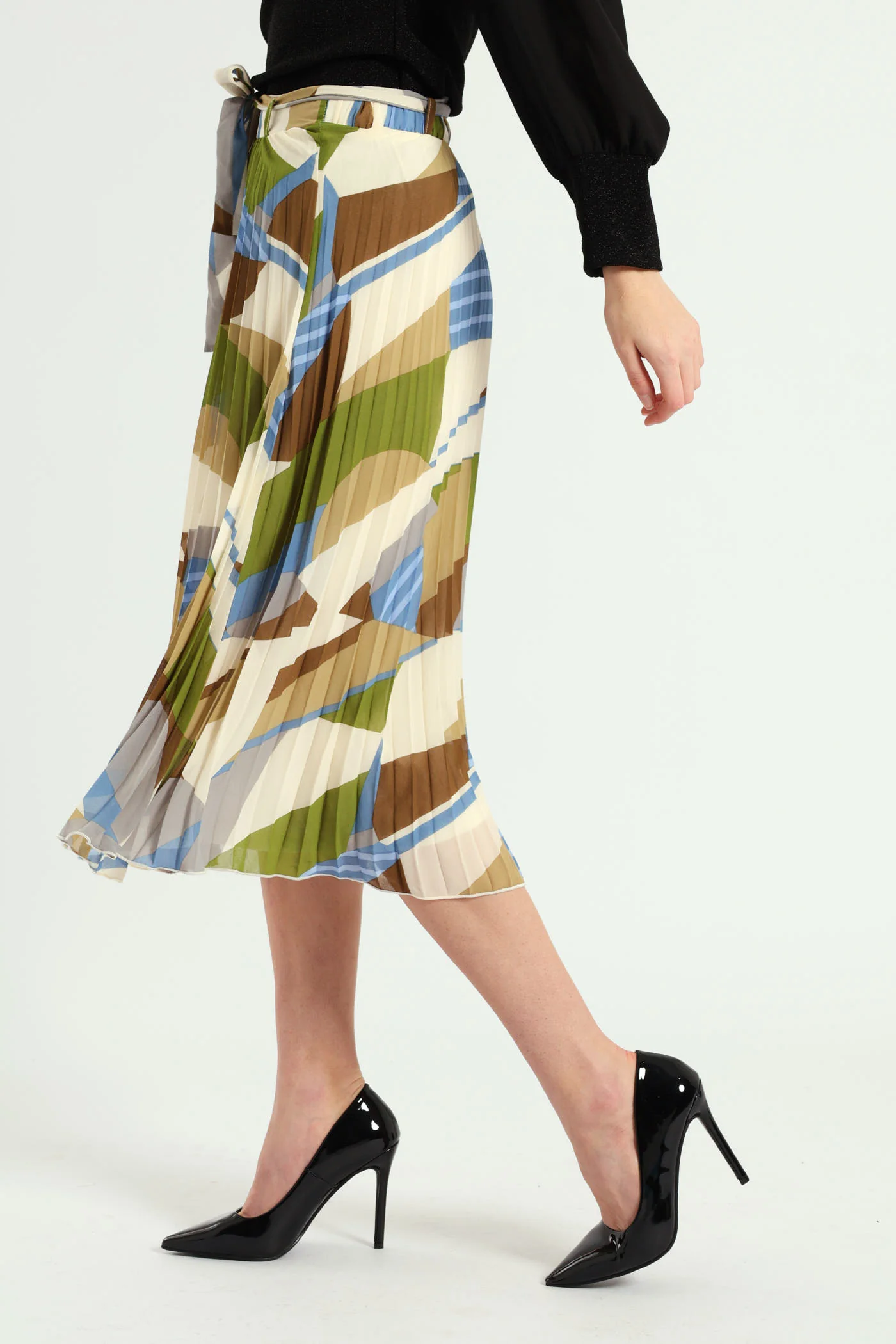 Colourblock Chiffon Midi Skirt - Multi - Image 3