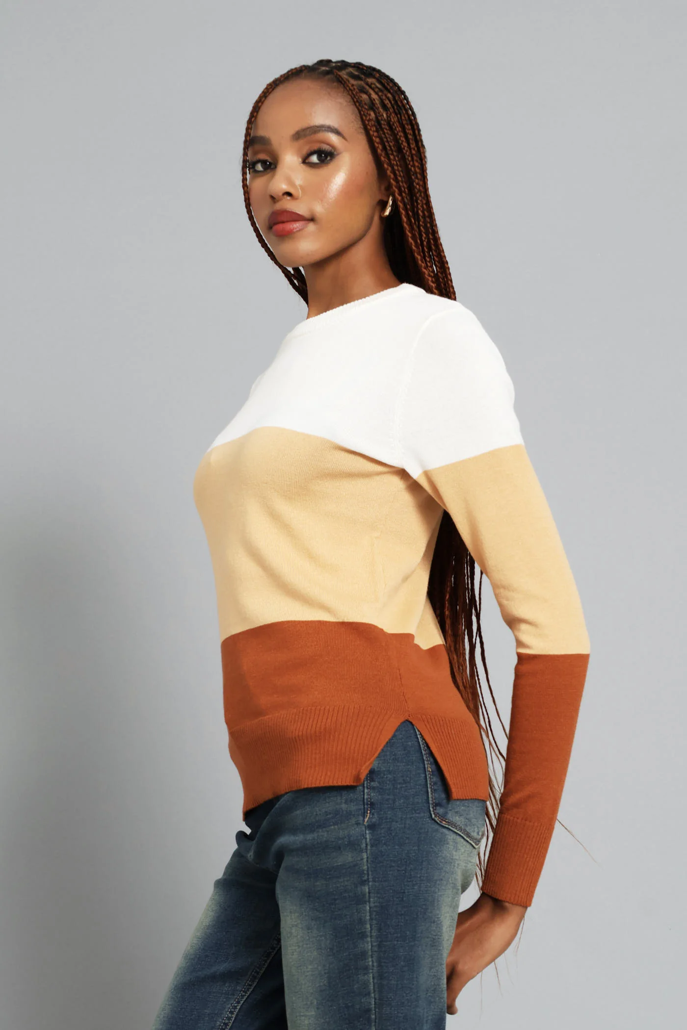 Colourblock Pullover - Caramel/Cream - Image 3