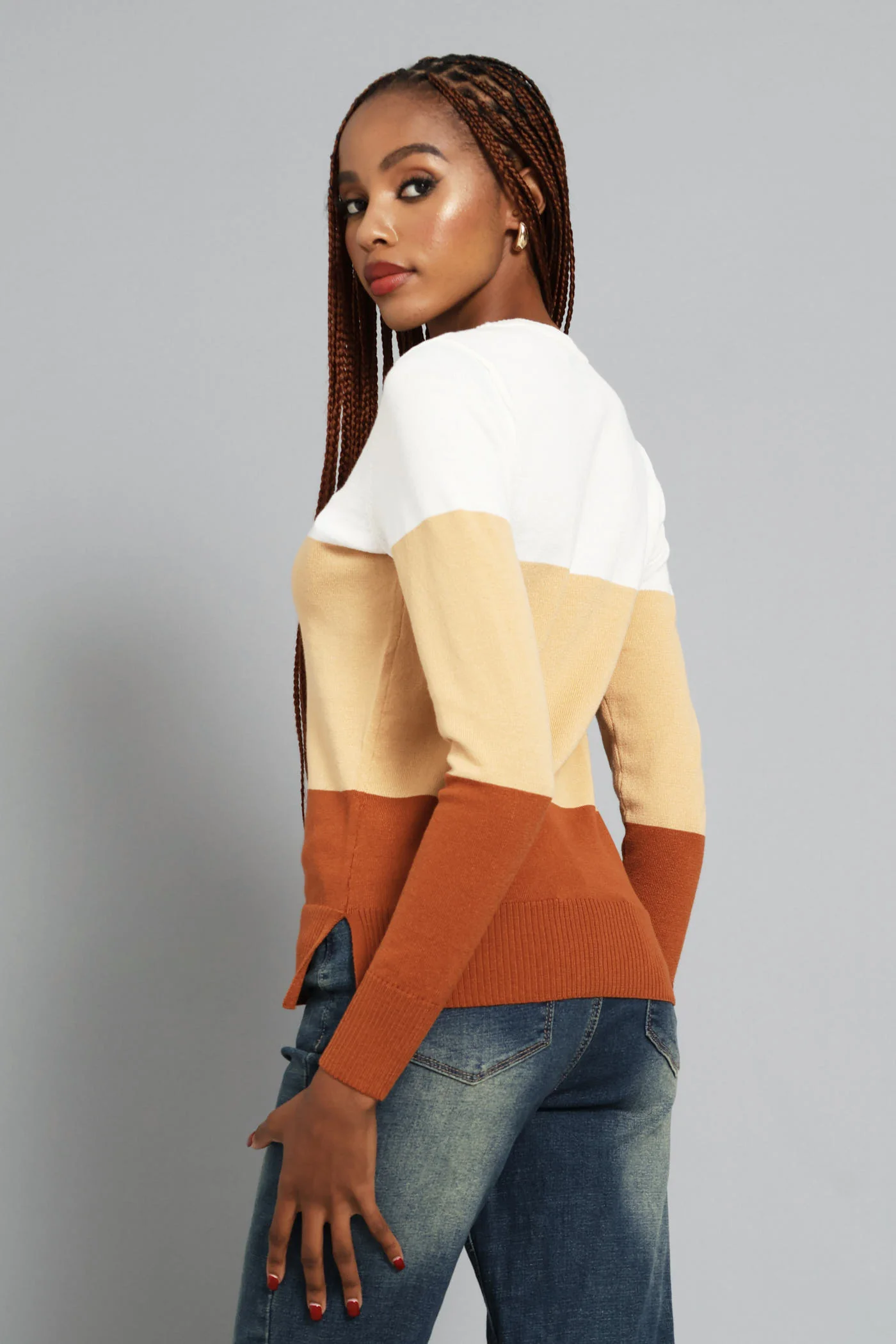 Colourblock Pullover - Caramel/Cream - Image 4