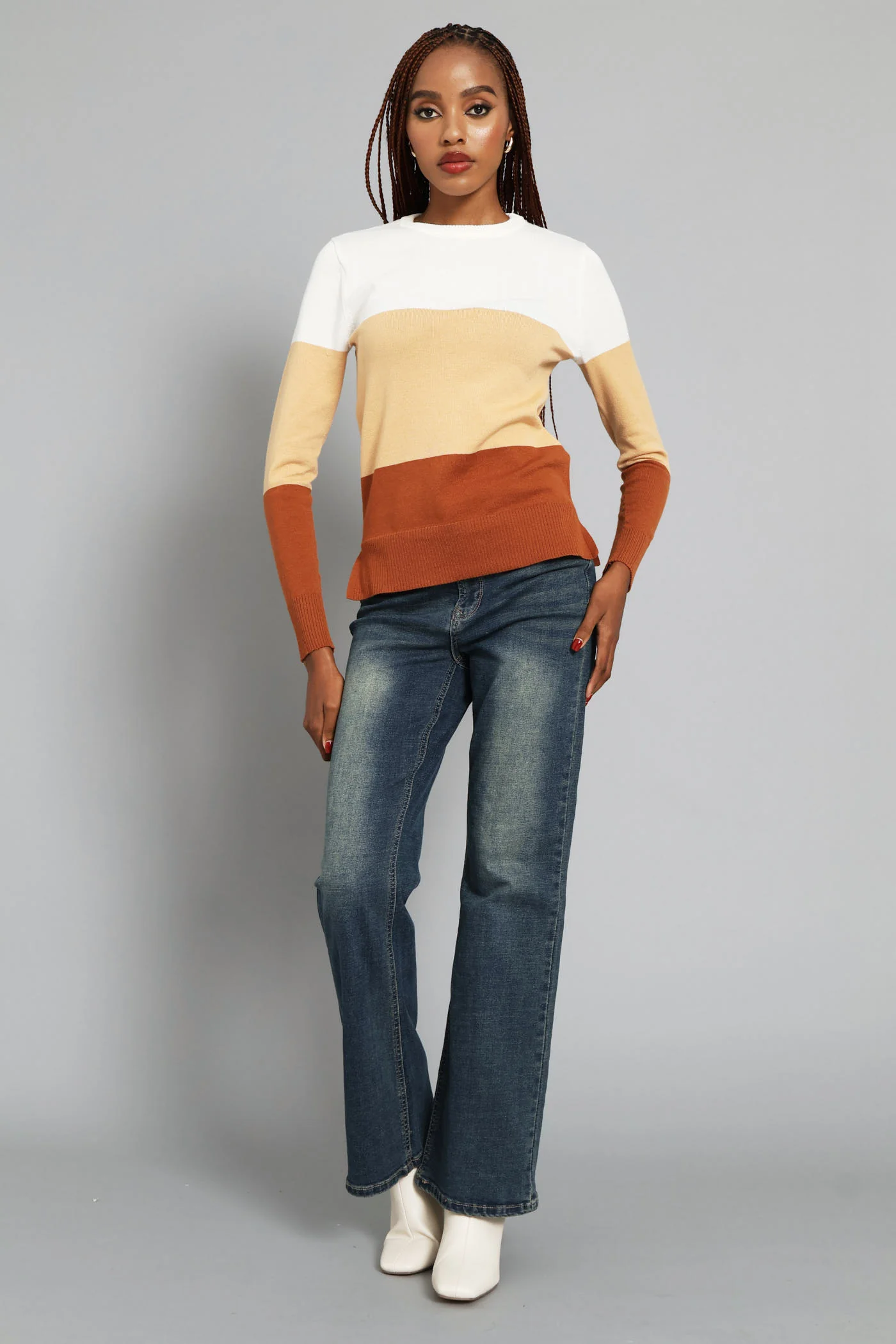 Colourblock Pullover - Caramel/Cream - Image 6