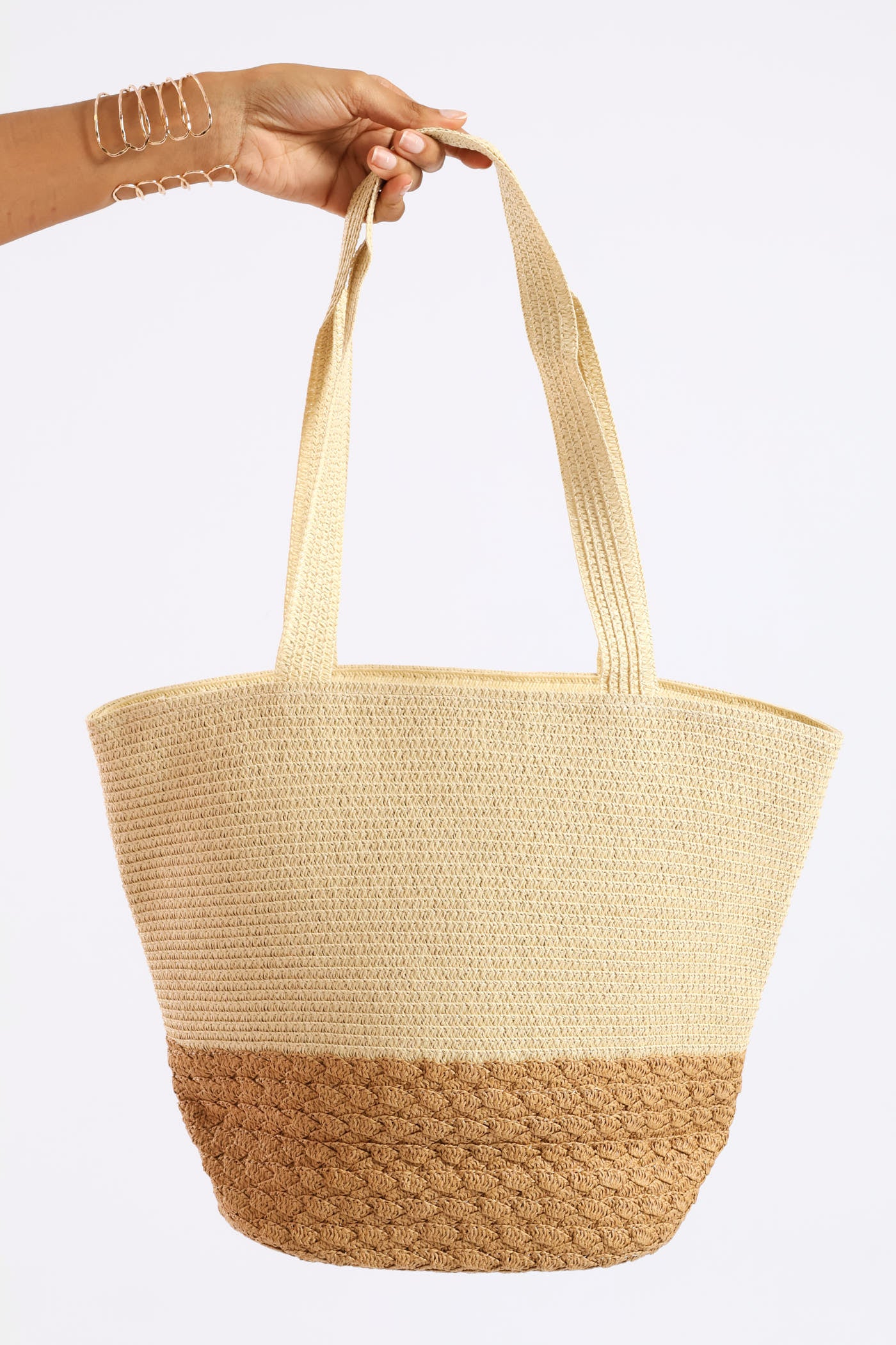 Colourblock Straw Shopper - Cream - Image 5