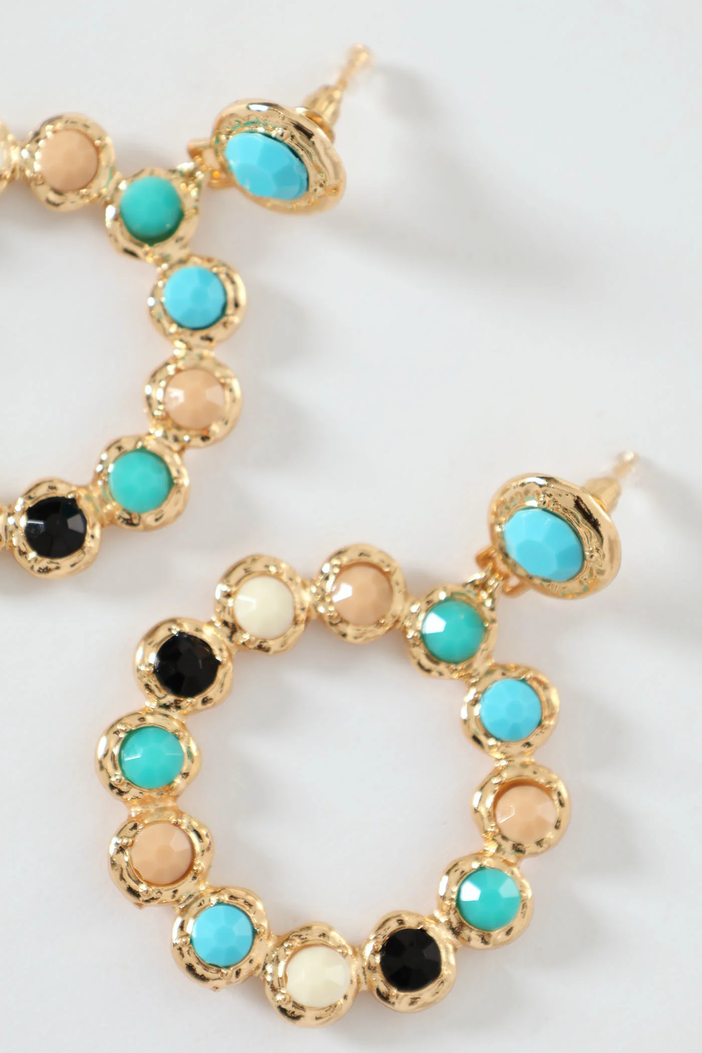 Coloured Stones Round Drop Earring - Gold - Image 2