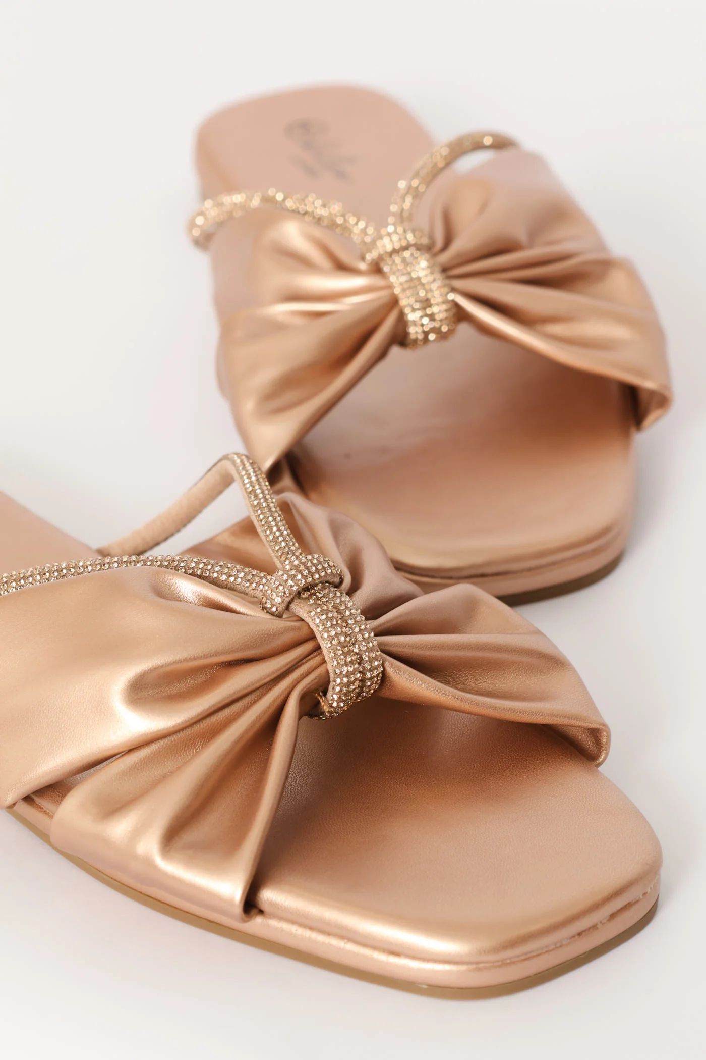 Comfort Sandal With Bow & Diamante Detail - Rose Gold - Image 2