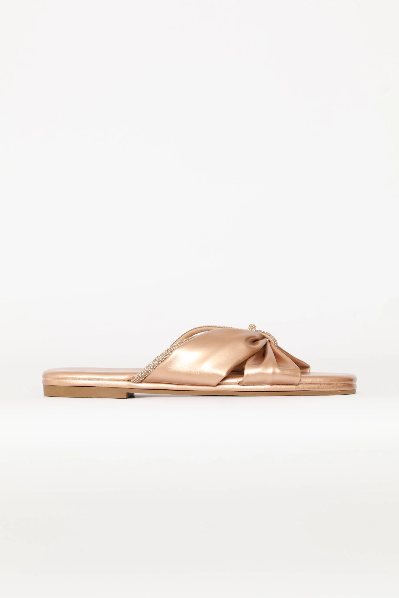 Comfort Sandal With Bow & Diamante Detail - Rose Gold - Image 3