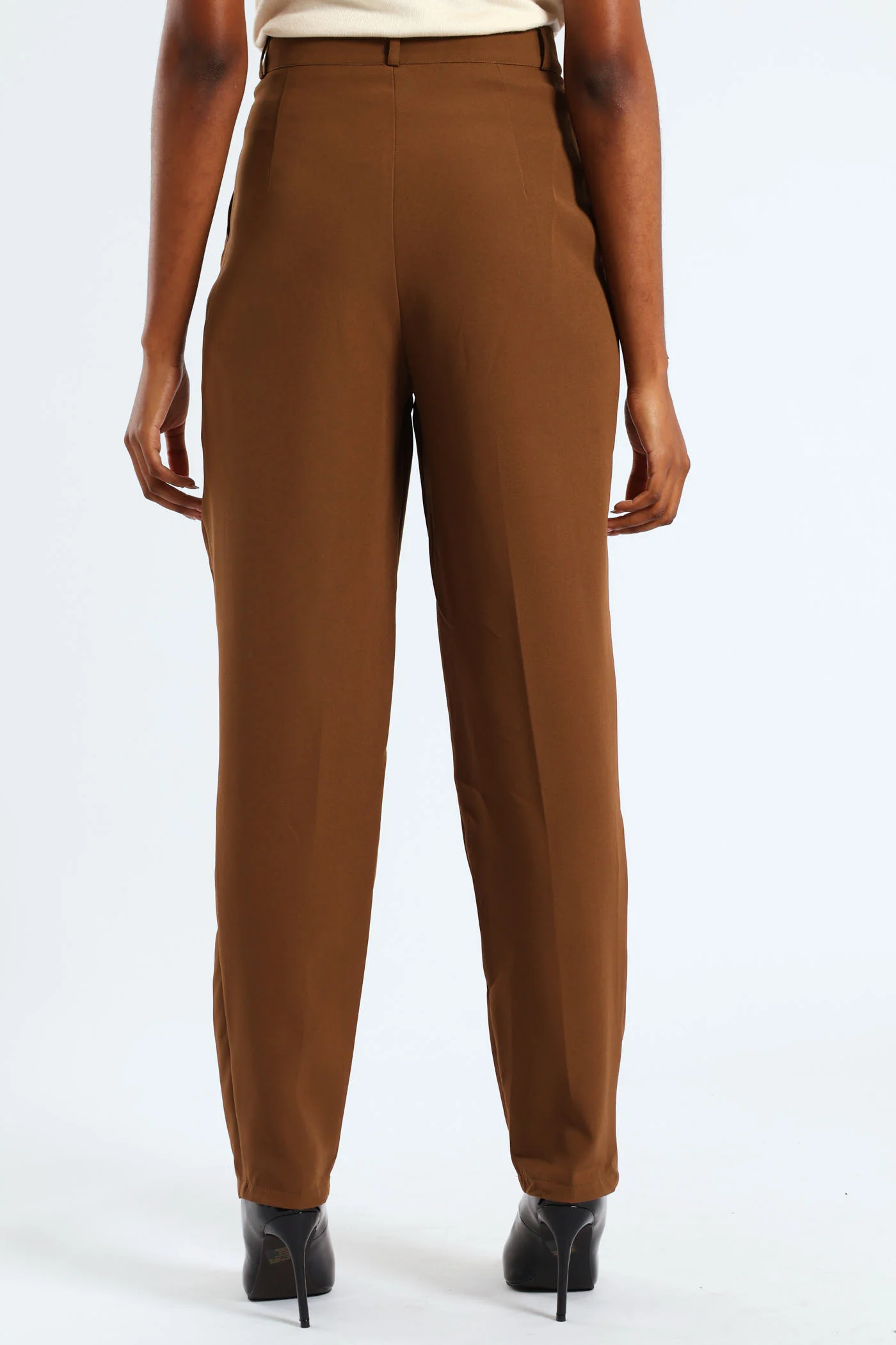 Concealed Button Barrel Leg Pants - Brown - Image 3