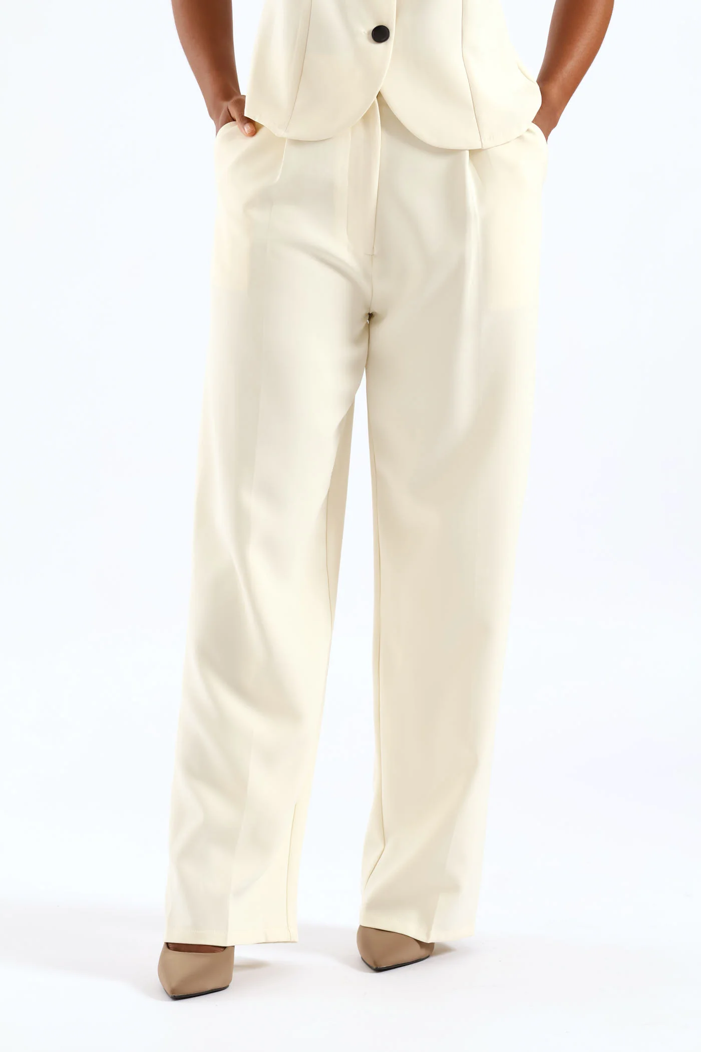 Concealed Button Straight Leg Pant - Cream - Image 3
