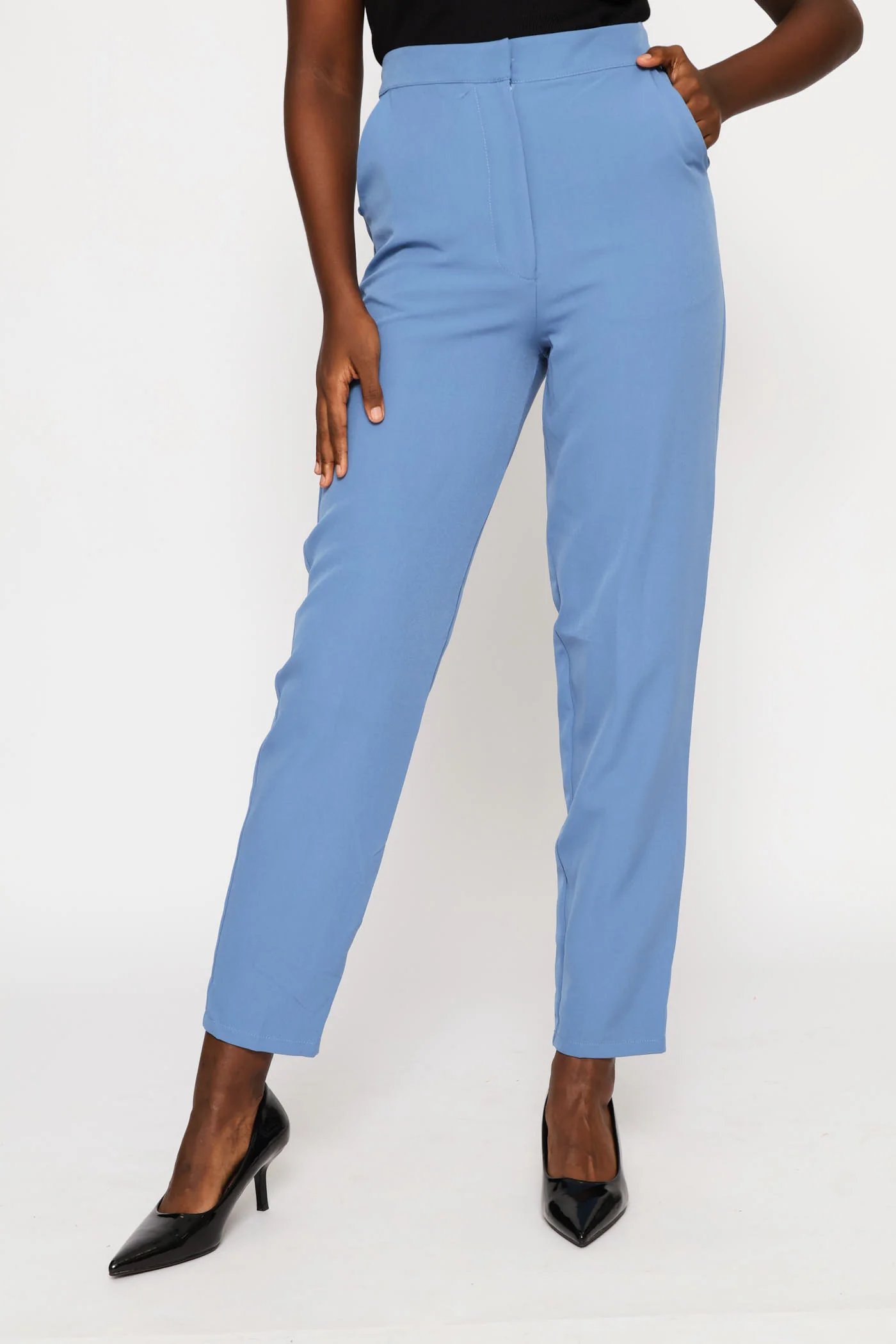 Concealed Button Tapered Leg Pant - Blue - Image 2