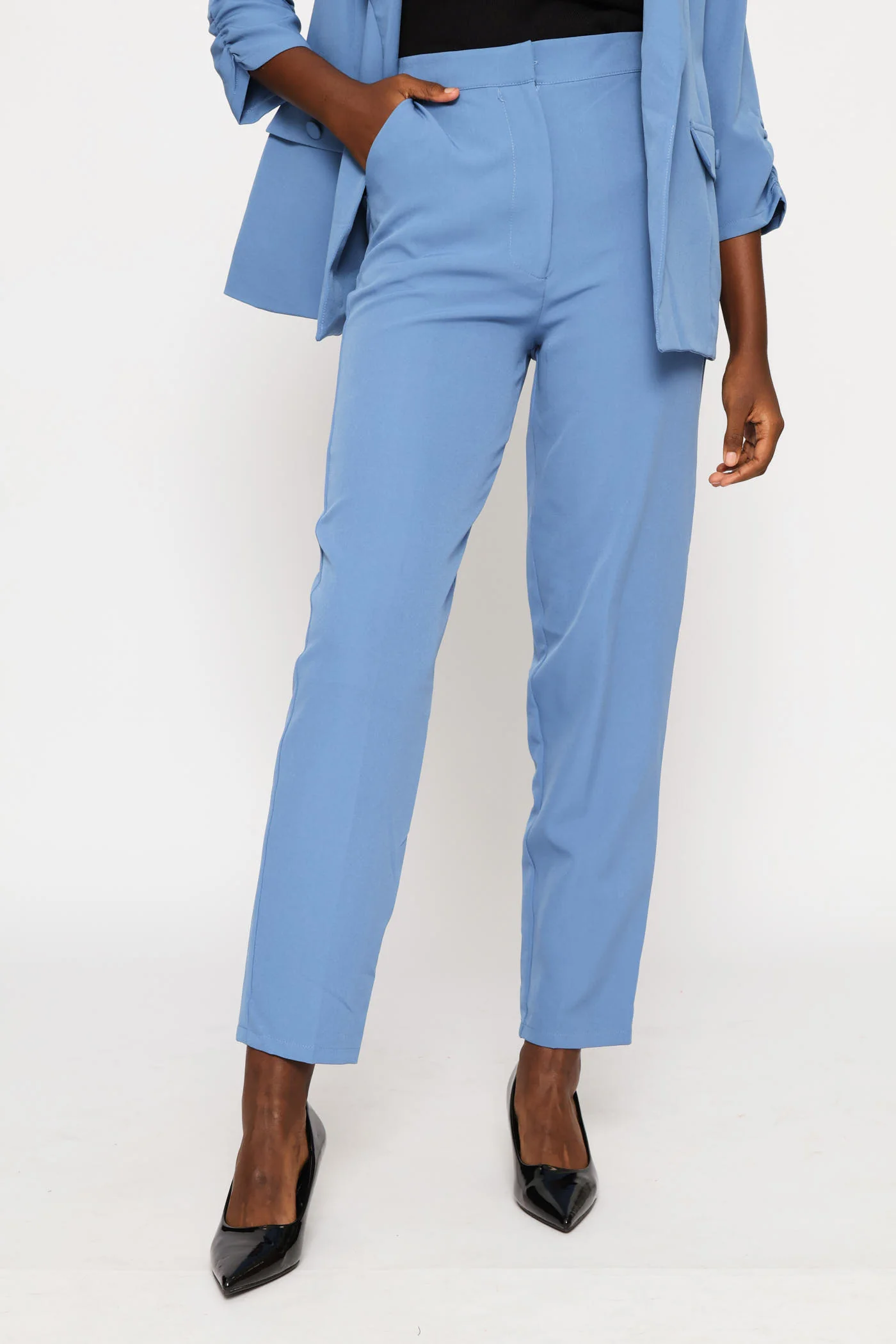 Concealed Button Tapered Leg Pant - Blue - Image 6