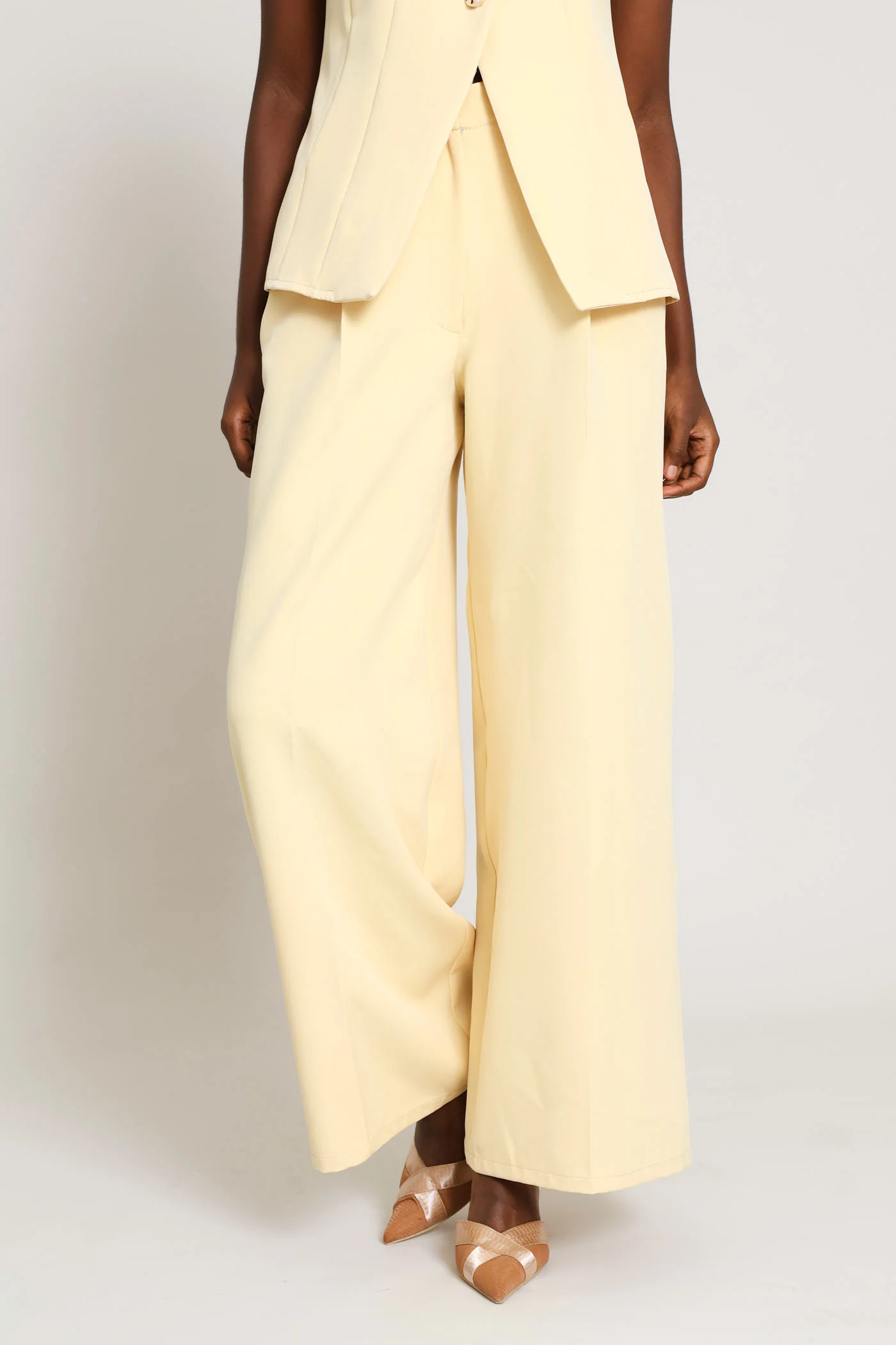 Concealed Button Wide Leg Pant - Butter Yellow - Image 2