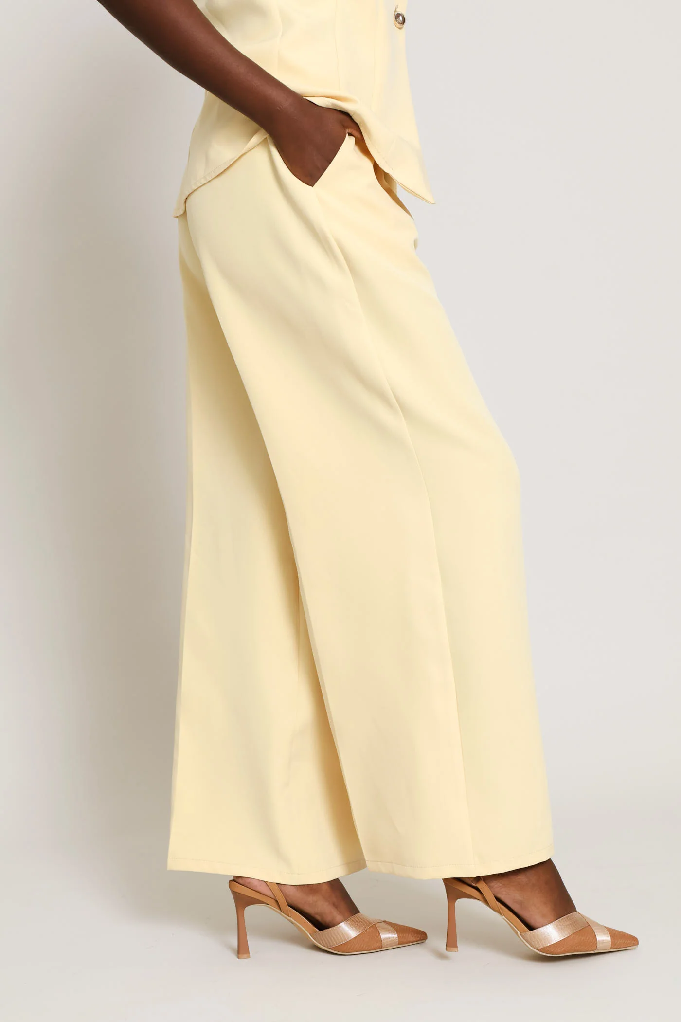 Concealed Button Wide Leg Pant - Butter Yellow - Image 4