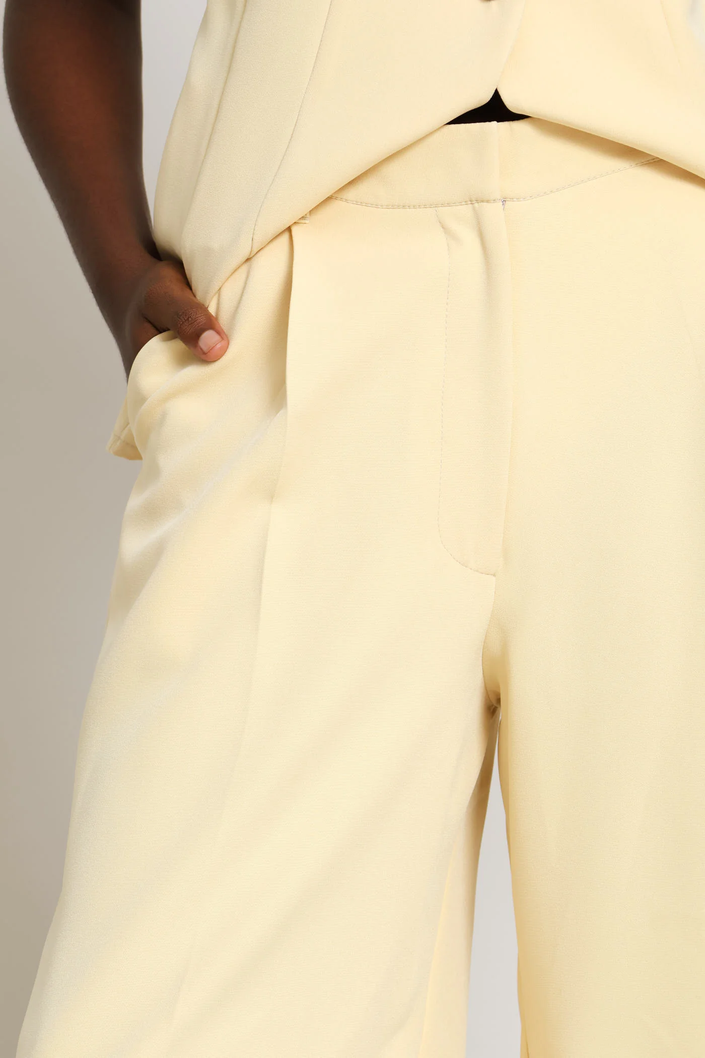 Concealed Button Wide Leg Pant - Butter Yellow - Image 5