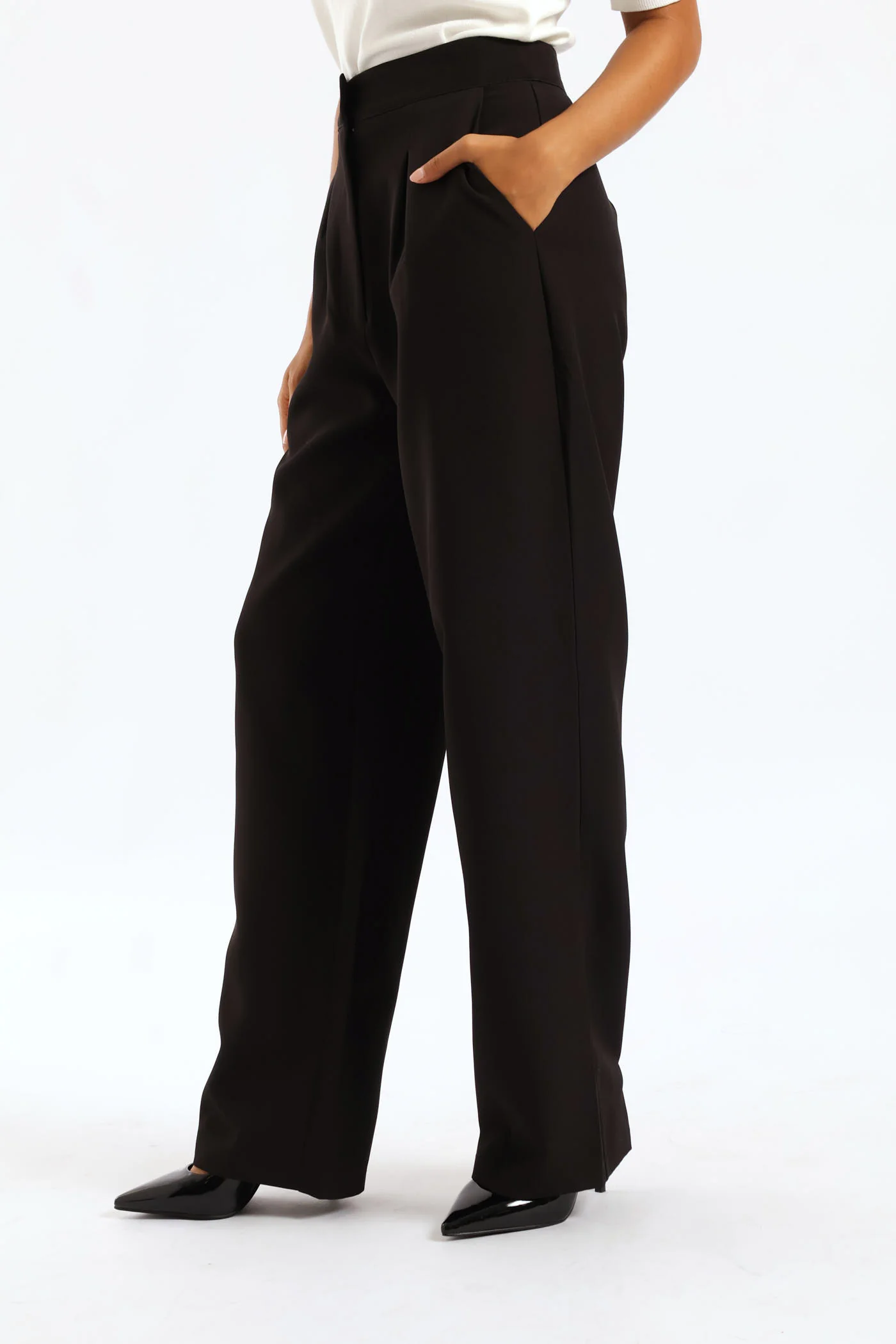 Concealed Pleat Wide Leg Pant - Black - Image 3