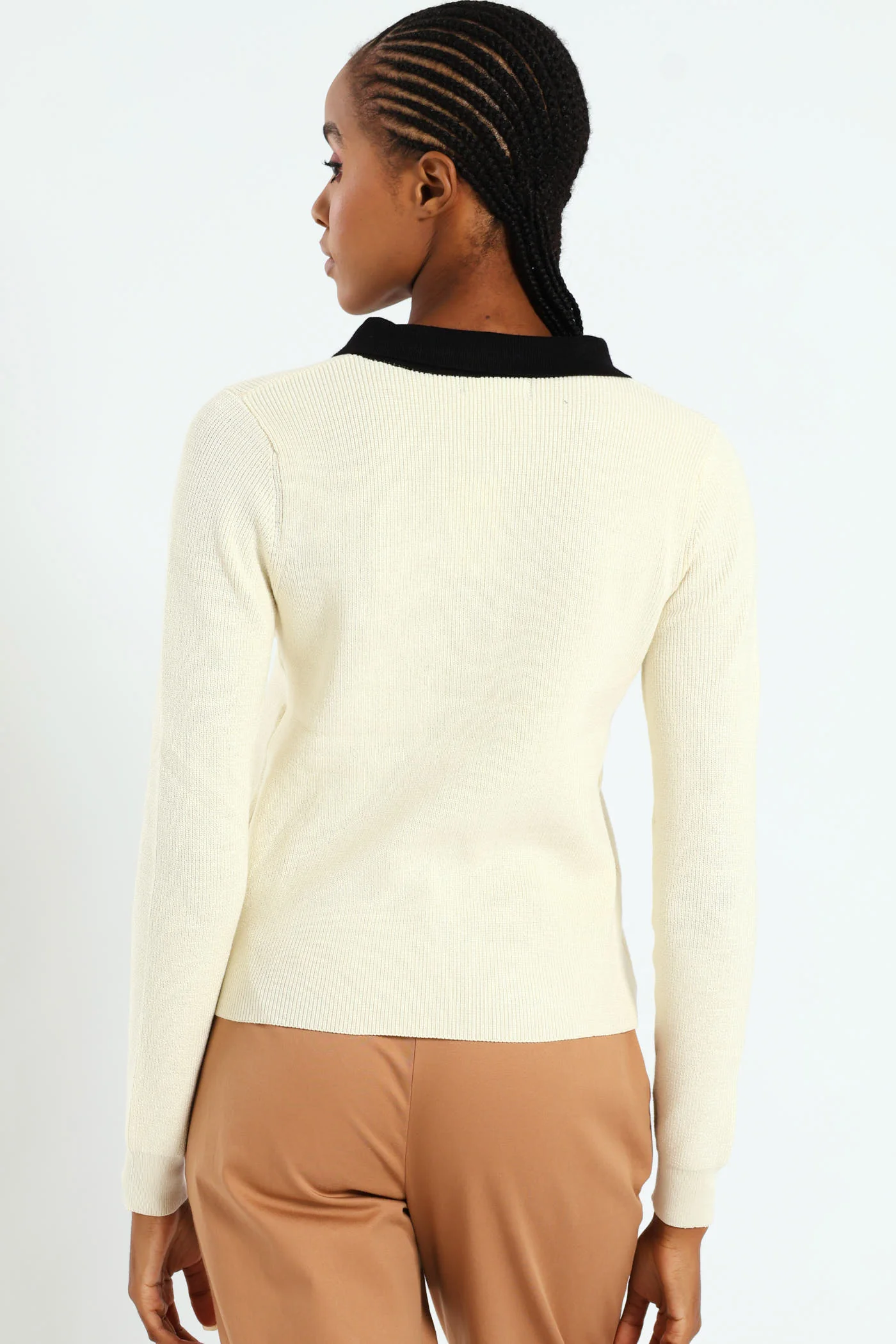 Constrast Collared Golfer - Cream - Image 3