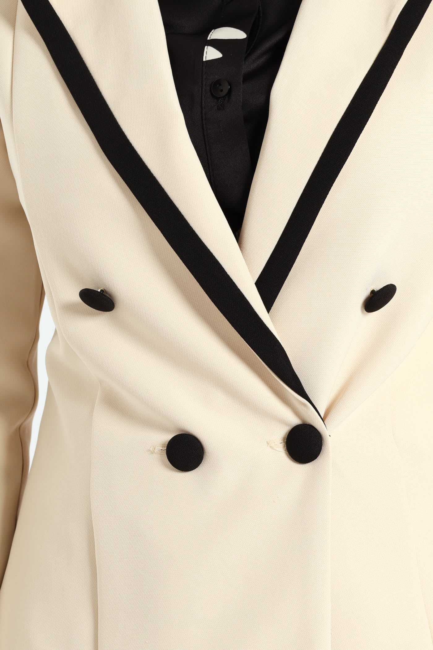 Contrast Tipped Double Breasted Blazer - Cream - Image 4