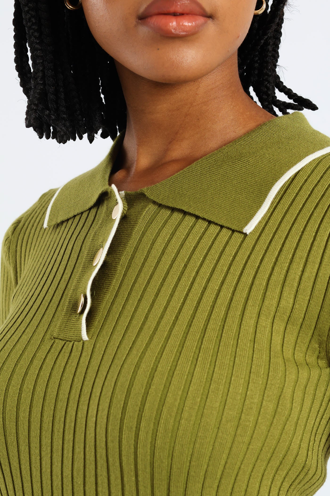 Constrast Tipped Golfer Tee - Matcha - Image 2