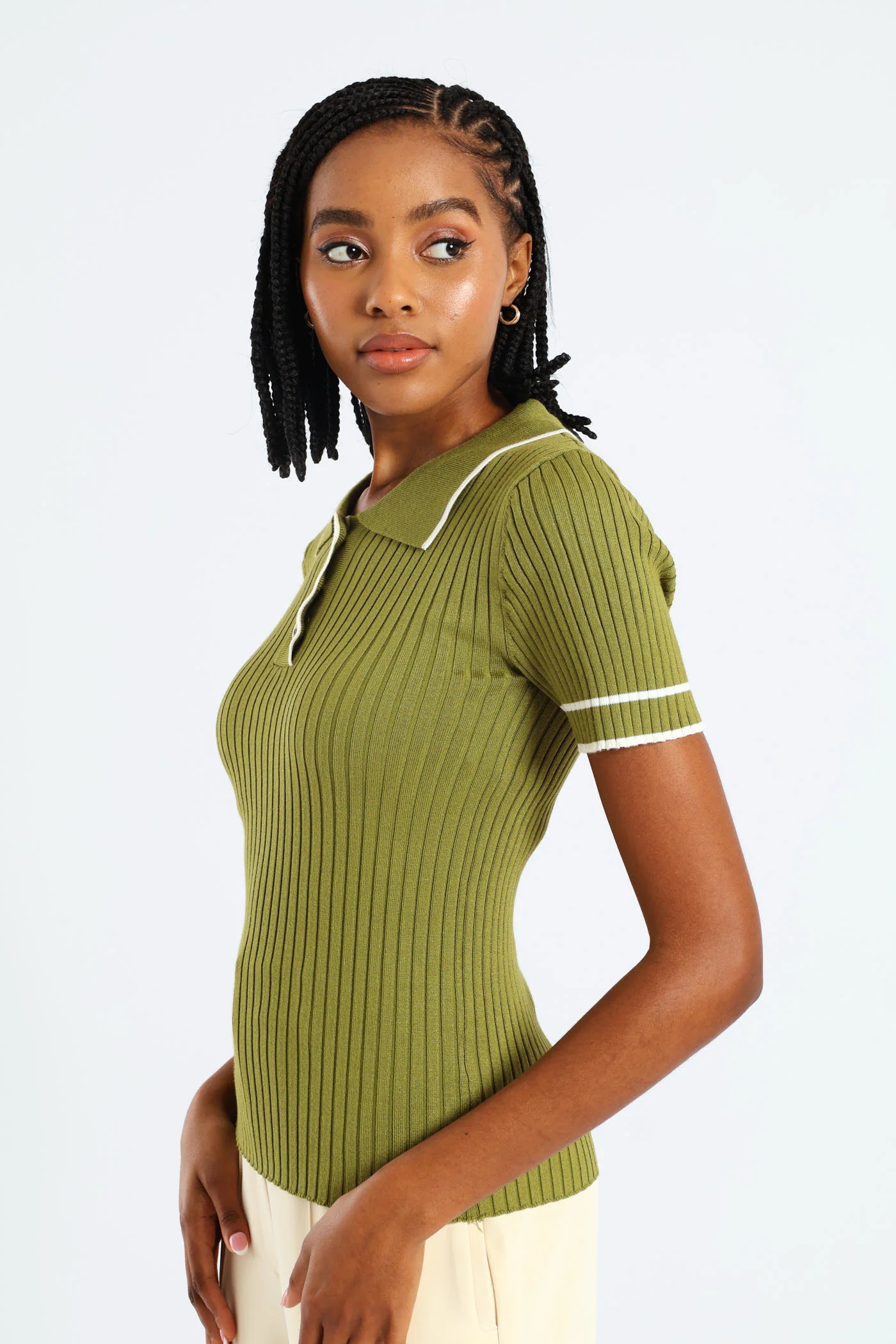 Constrast Tipped Golfer Tee - Matcha - Image 3