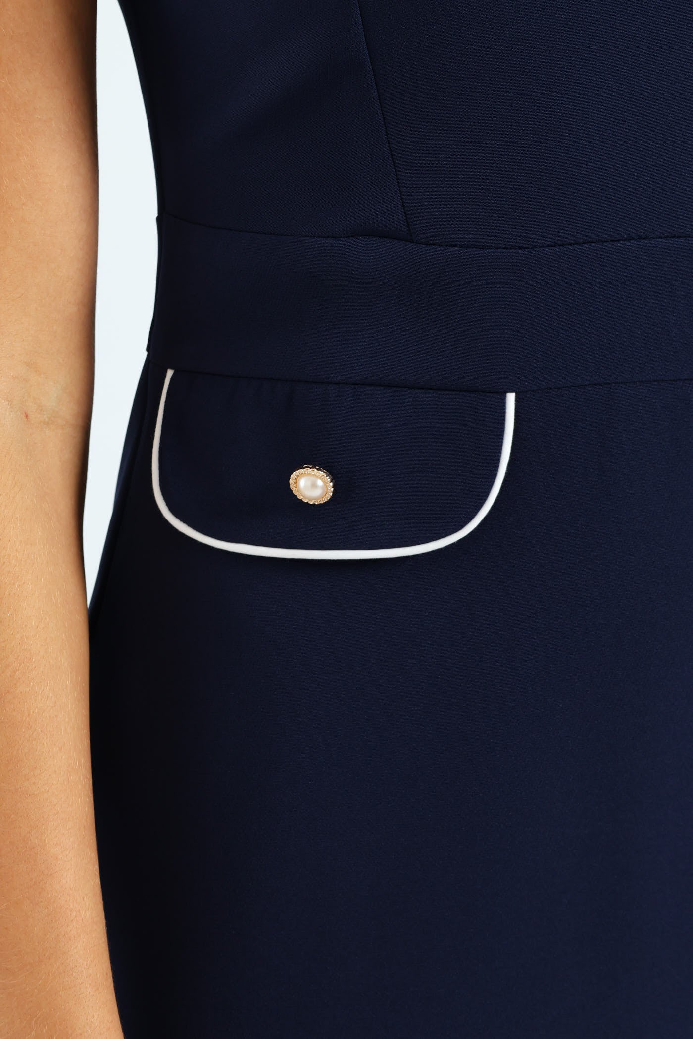 Contrast A-Line Dress - Navy/White - Image 5