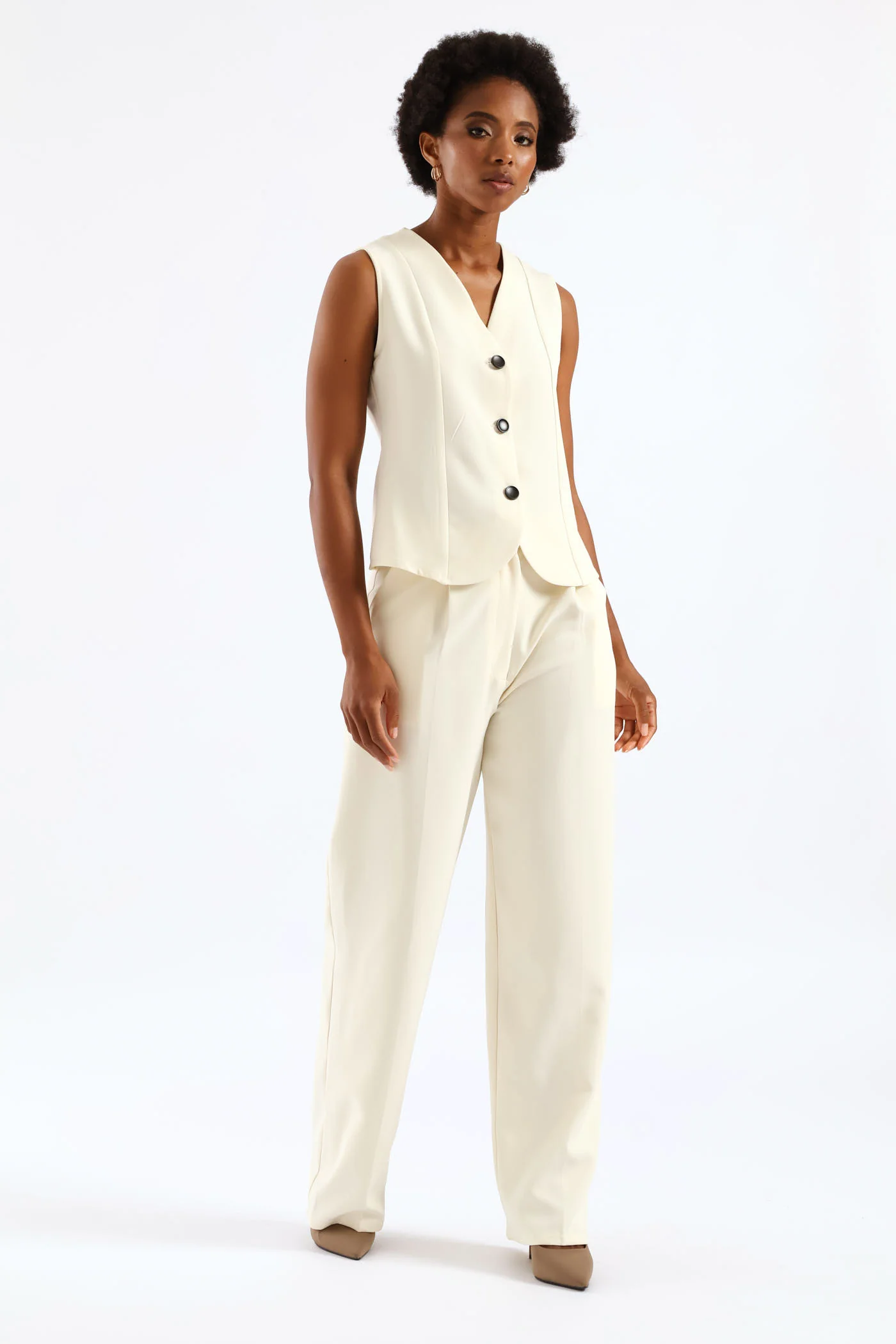 Contrast Button Waistcoat - Cream - Image 2