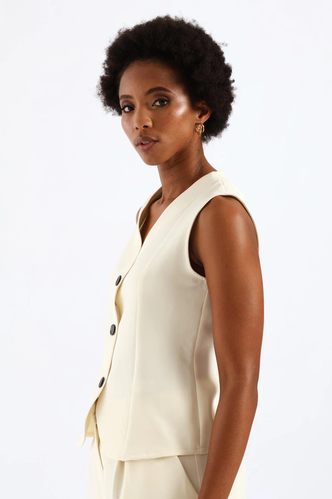 Contrast Button Waistcoat - Cream - Image 3