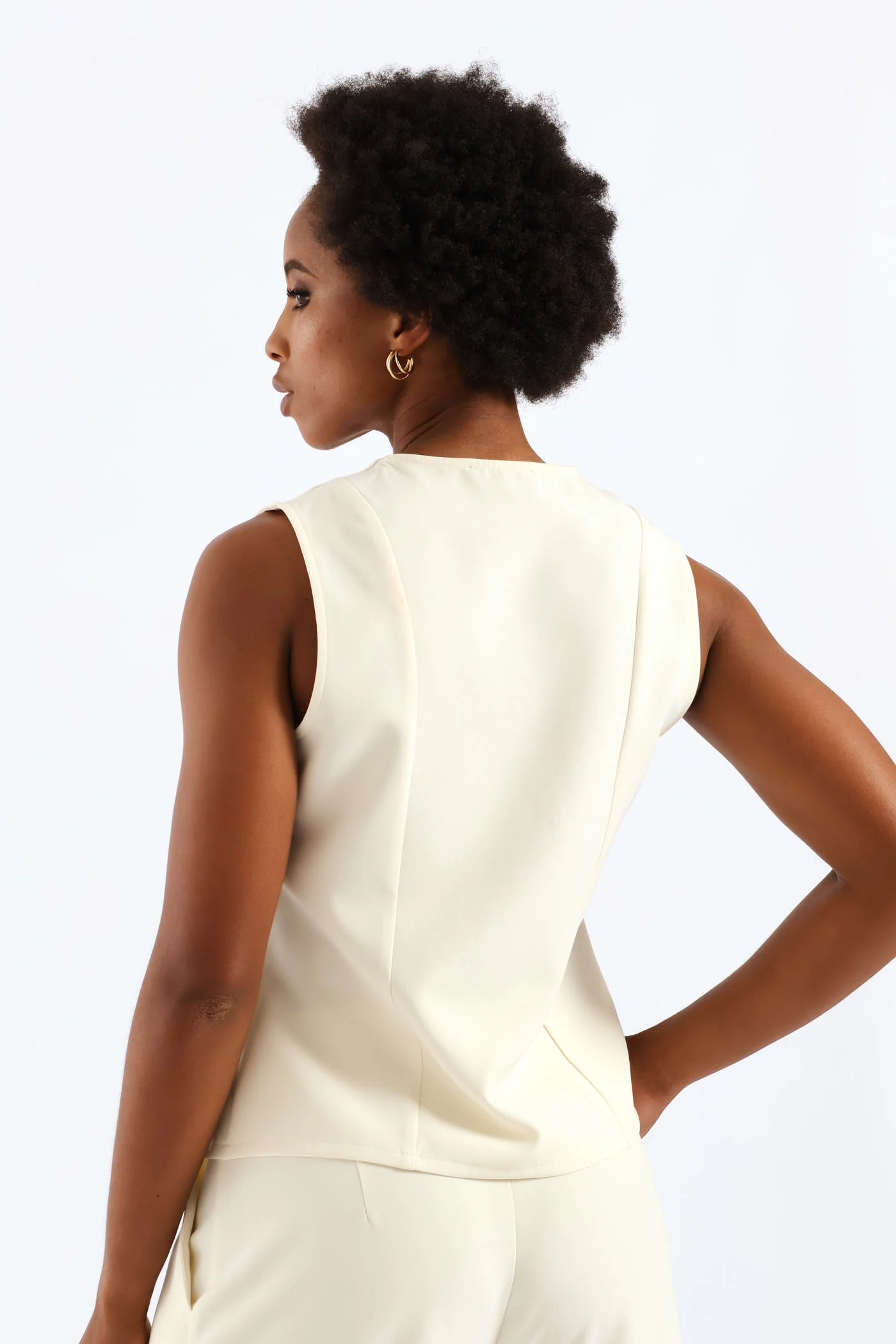 Contrast Button Waistcoat - Cream - Image 4