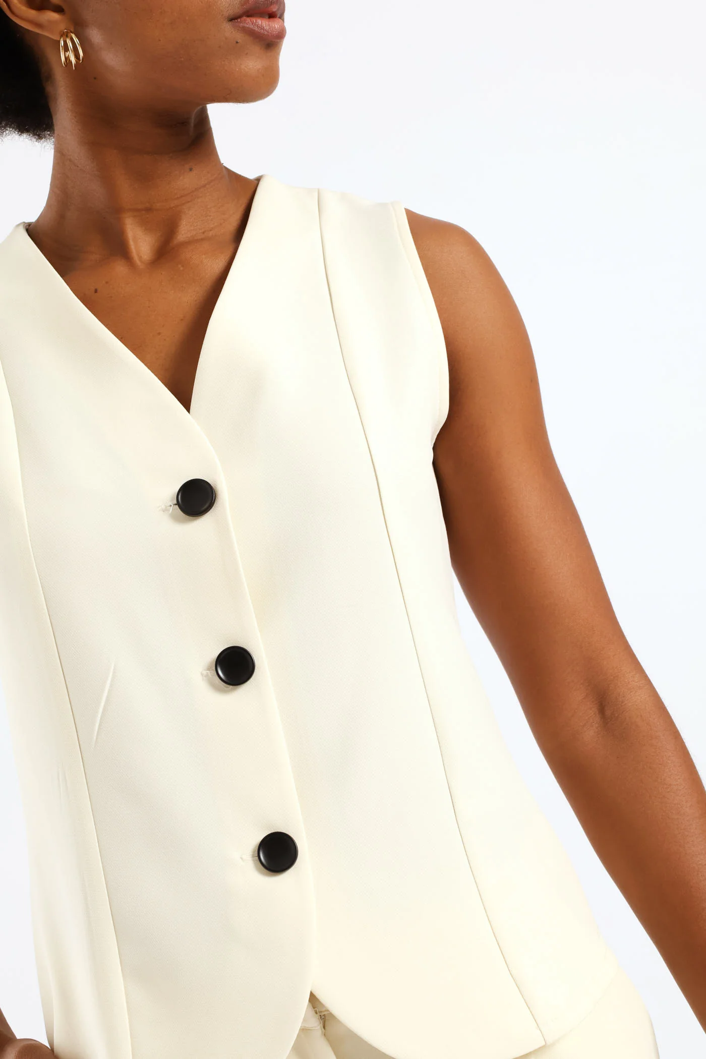 Contrast Button Waistcoat - Cream - Image 5