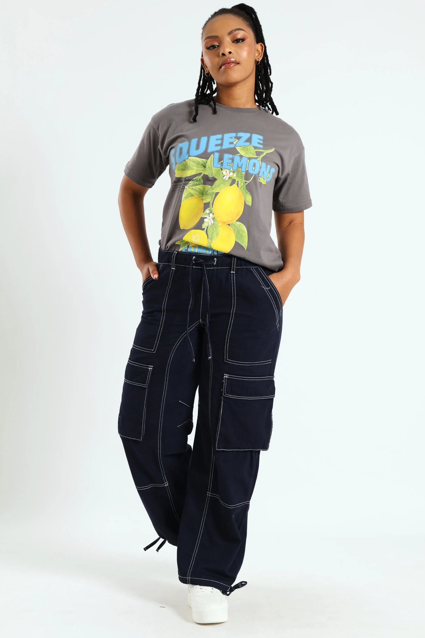 Contrast Cargo Trousers - Navy - Image 2