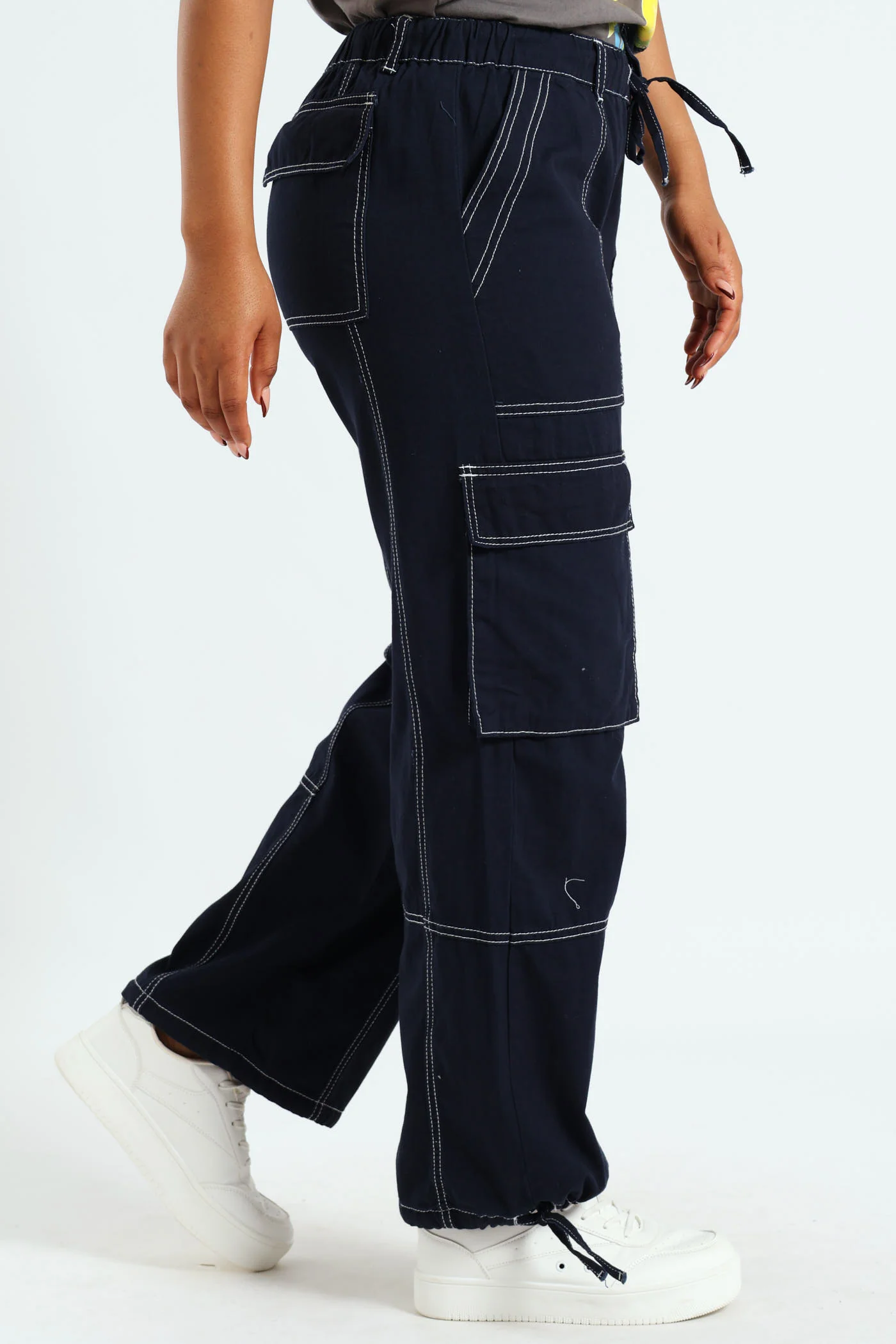 Contrast Cargo Trousers - Navy - Image 3