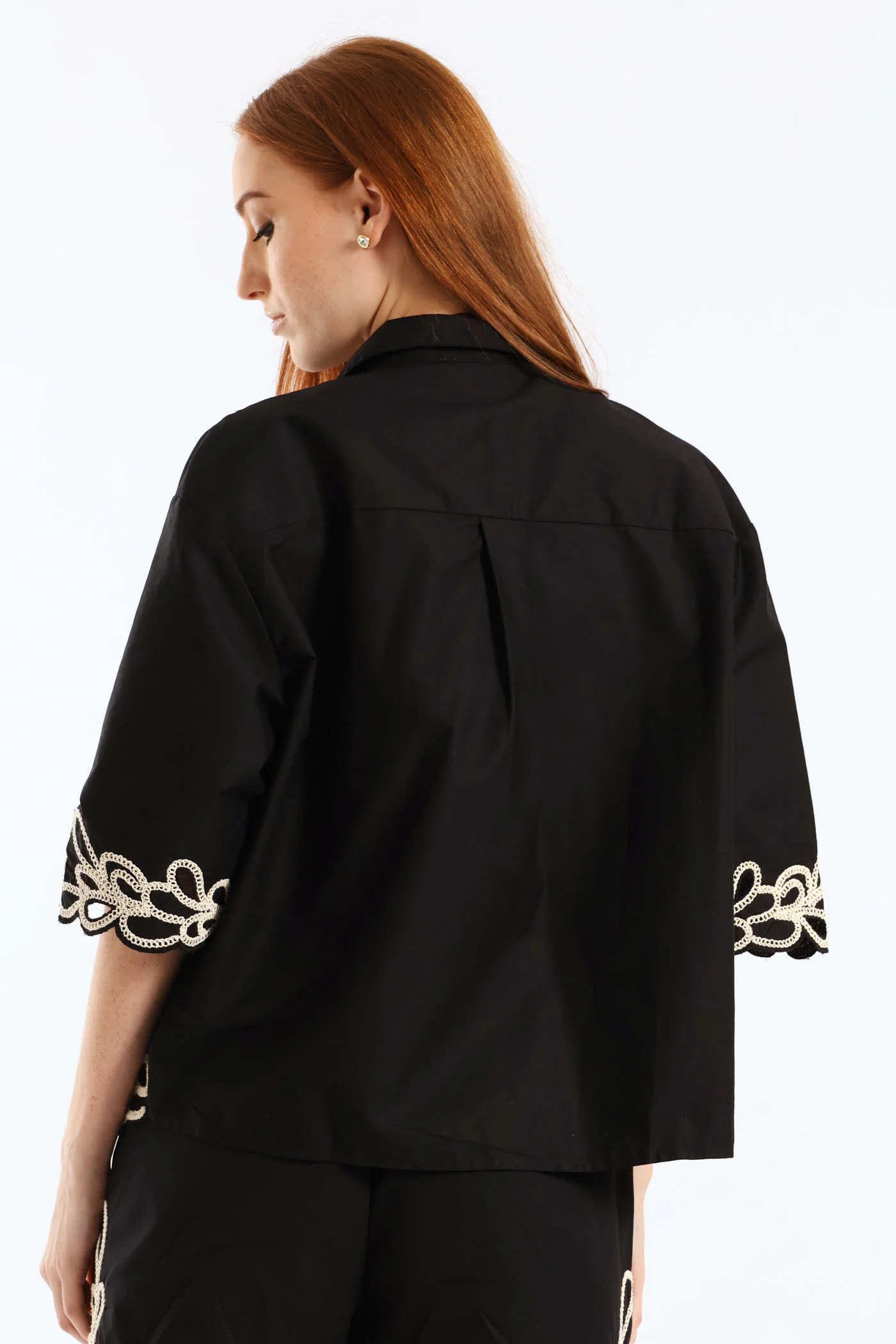 Contrast Cornelli Boxy Shirt - Black - Image 2