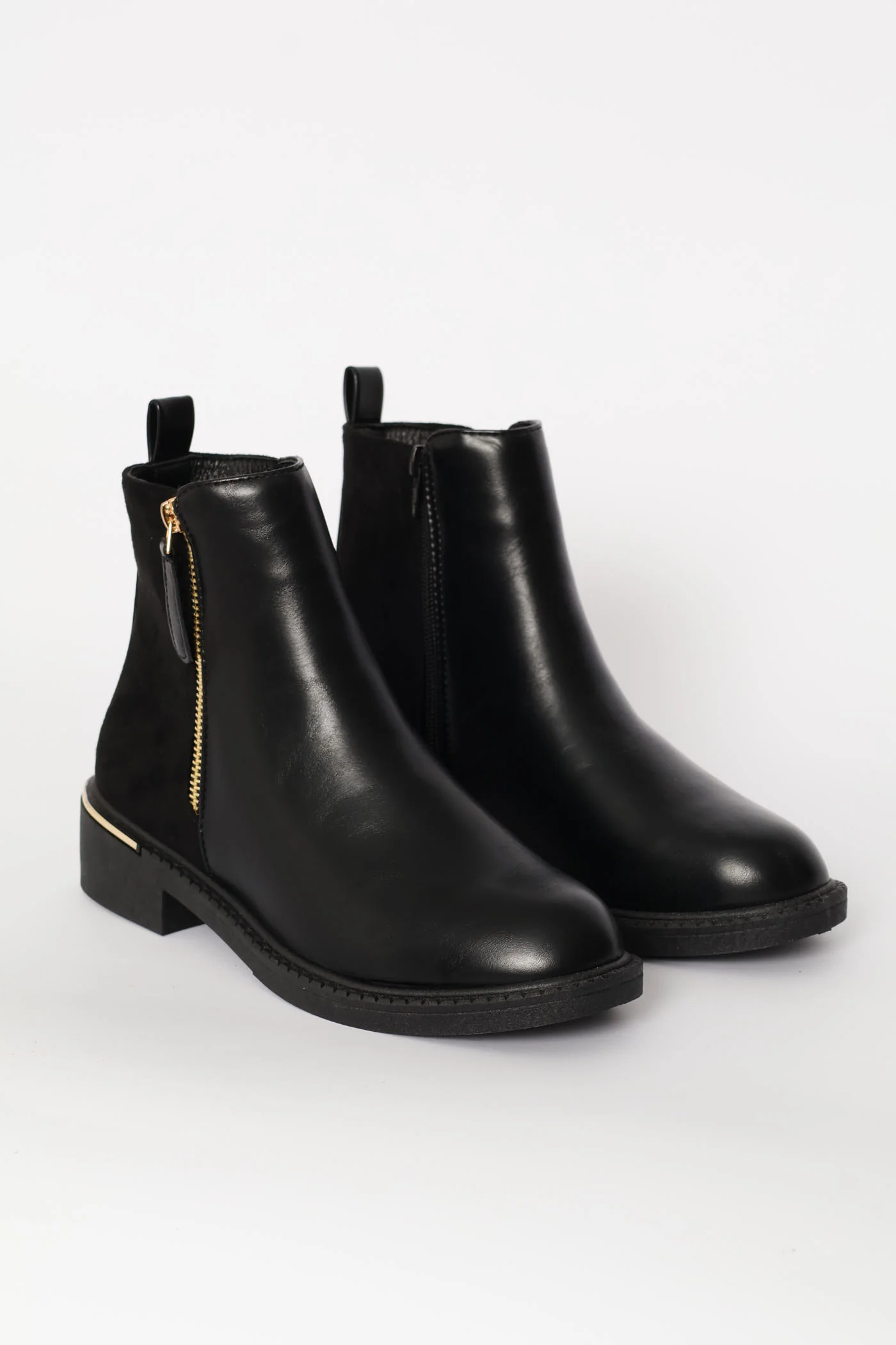 Contrast Fabric Zip Detail Chelsea Boot - Black - Image 2