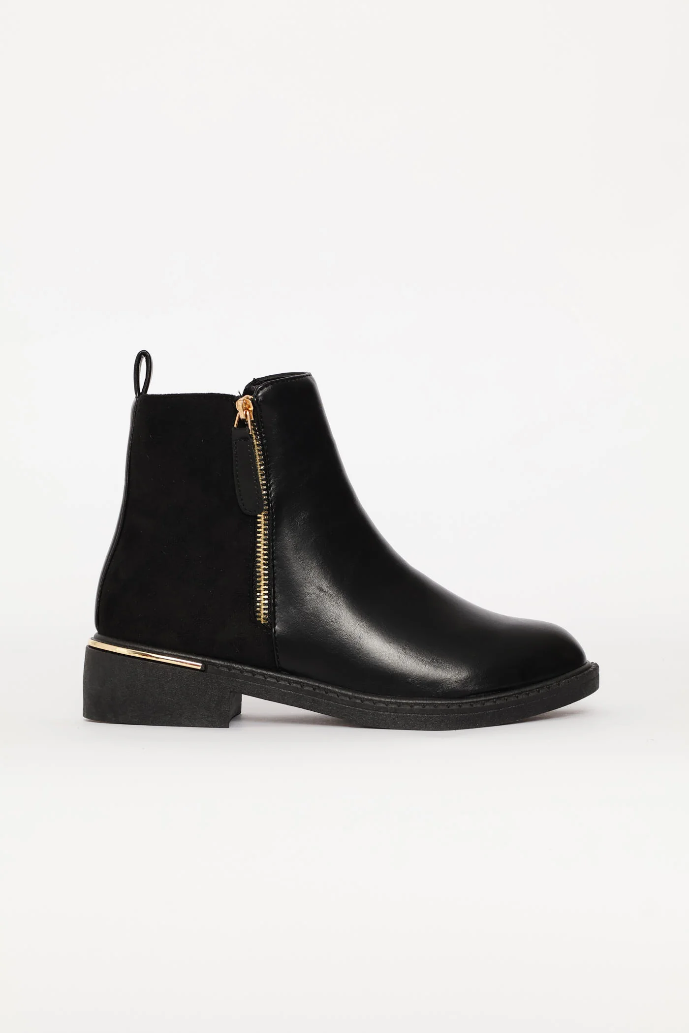 Contrast Fabric Zip Detail Chelsea Boot - Black - Image 3