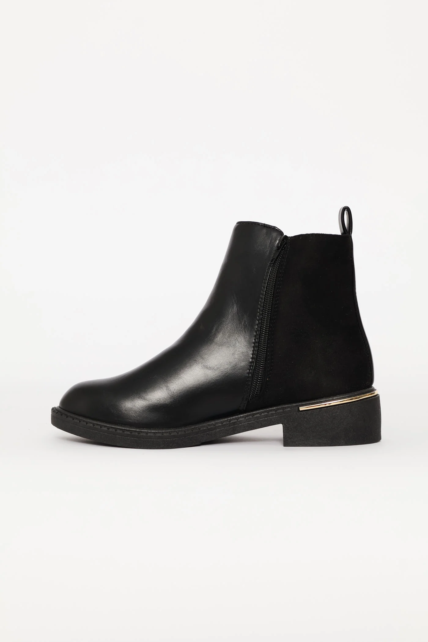 Contrast Fabric Zip Detail Chelsea Boot - Black - Image 4