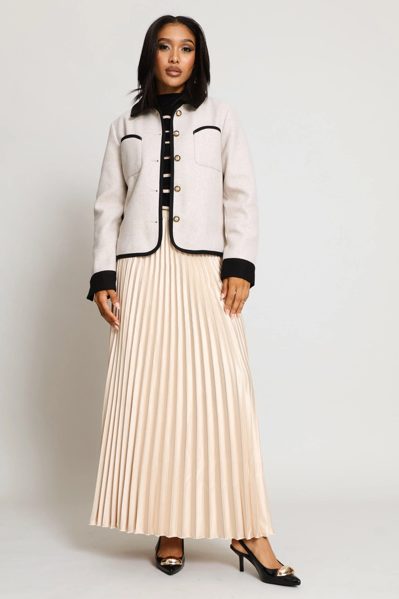 Contrast Melton Coat - Oatmeal - Image 10