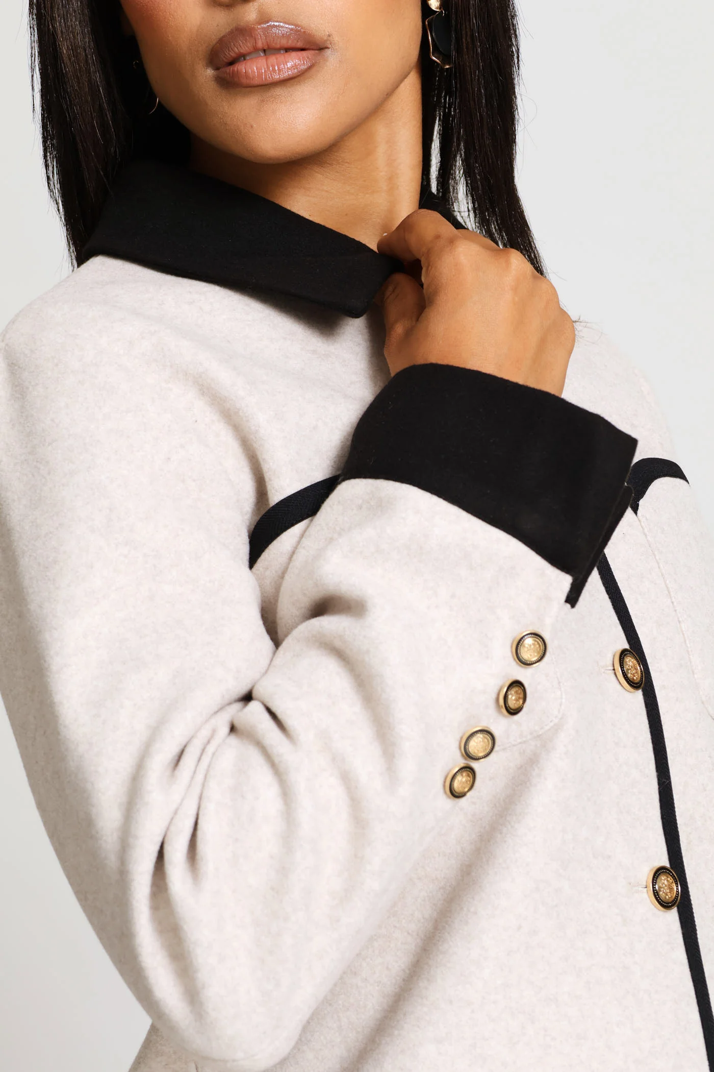 Contrast Melton Coat - Oatmeal - Image 3