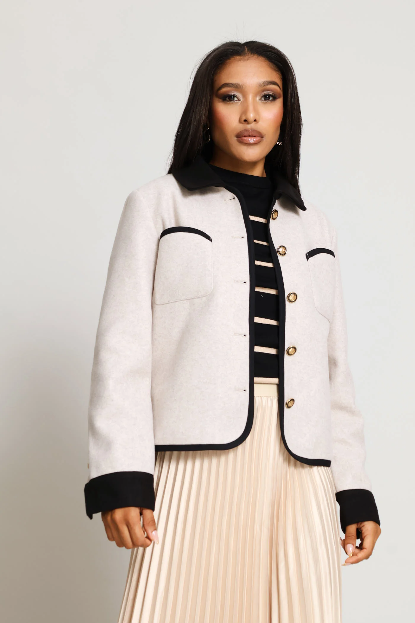 Contrast Melton Coat - Oatmeal - Image 4