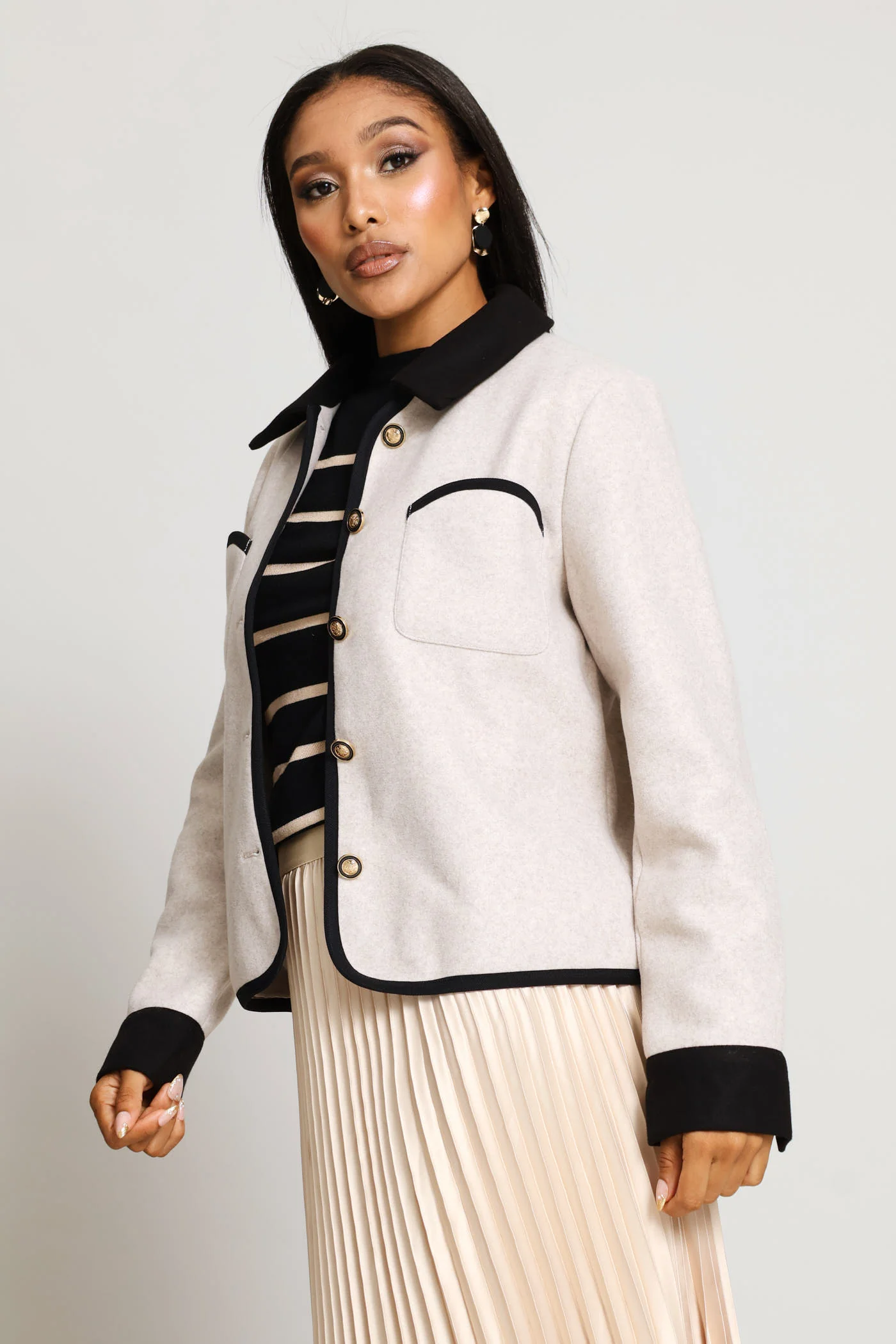 Contrast Melton Coat - Oatmeal - Image 6