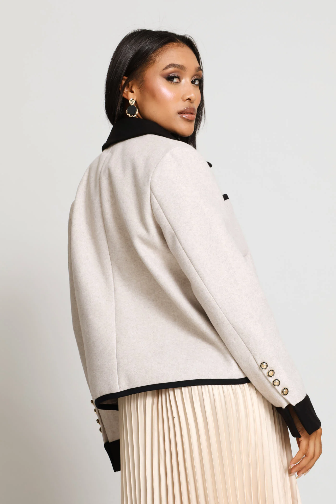 Contrast Melton Coat - Oatmeal - Image 8