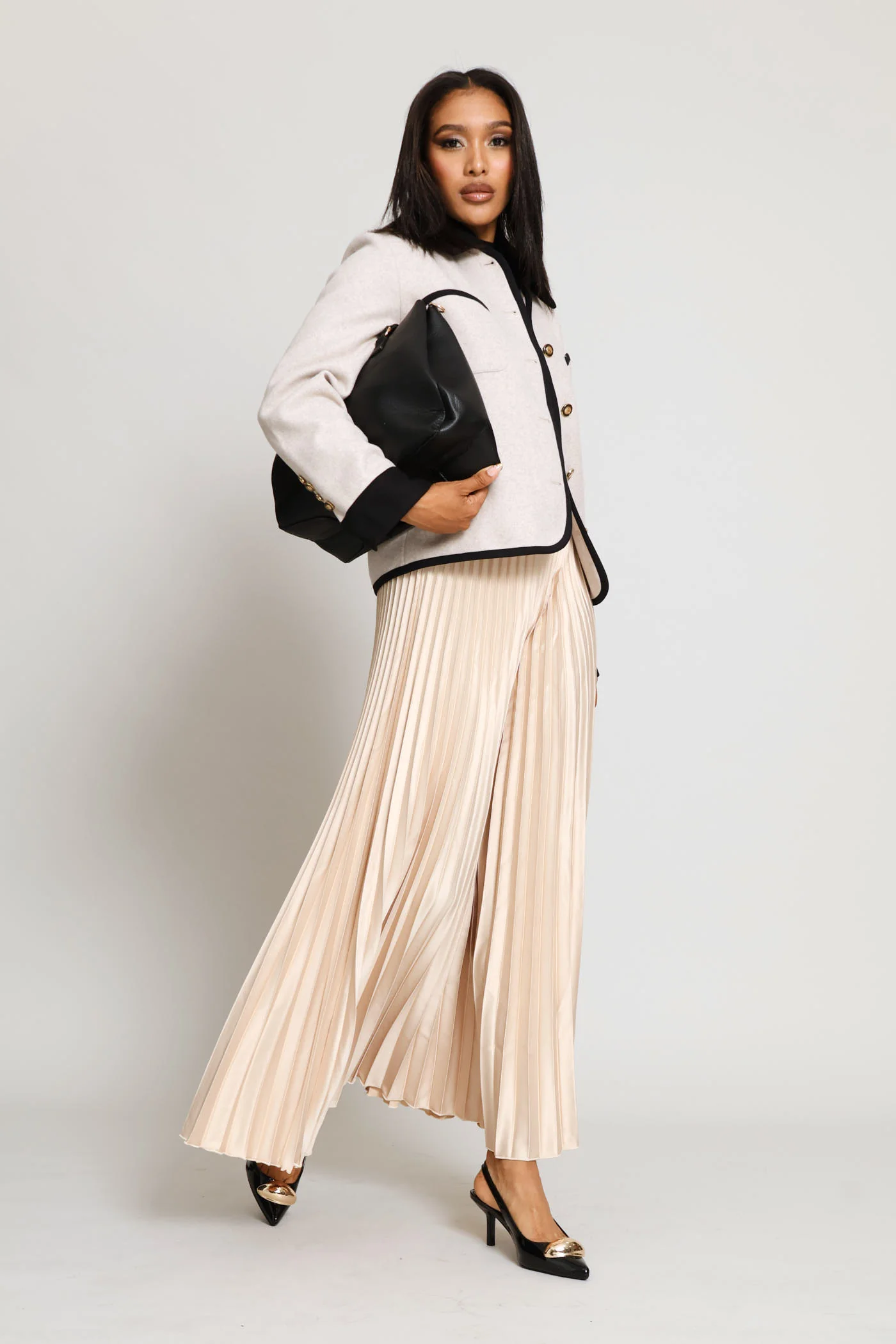 Contrast Melton Coat - Oatmeal - Image 9