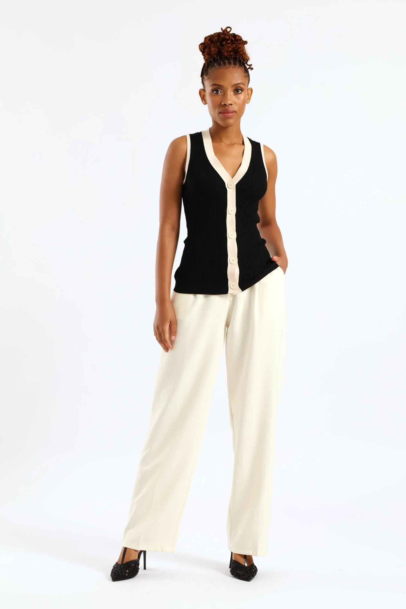 Contrast Monochrome Waistcoat - Black/Cream - Image 6