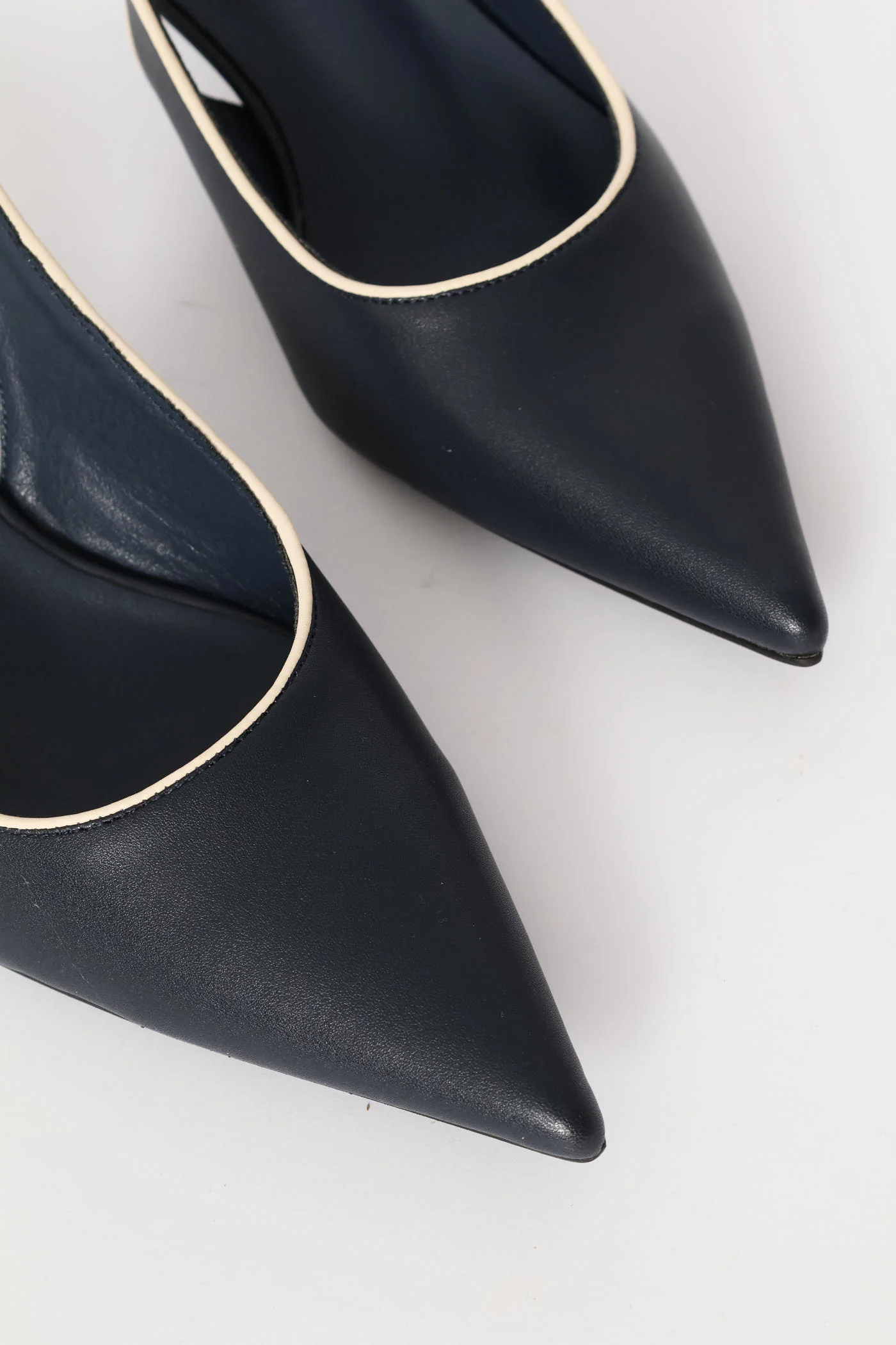 Contrast Piping Slingback Heel - Navy - Image 3