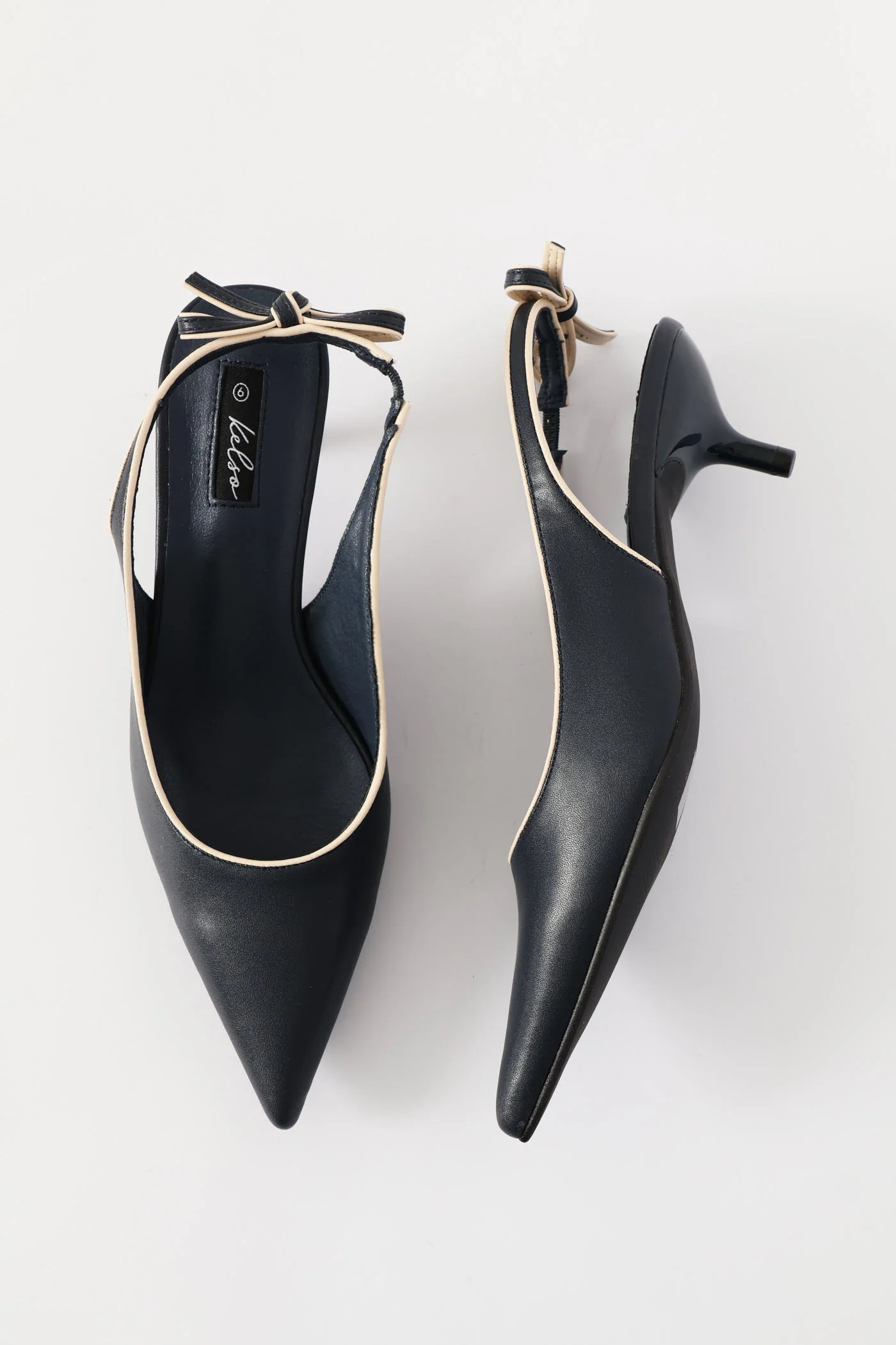 Contrast Piping Slingback Heel - Navy - Image 4