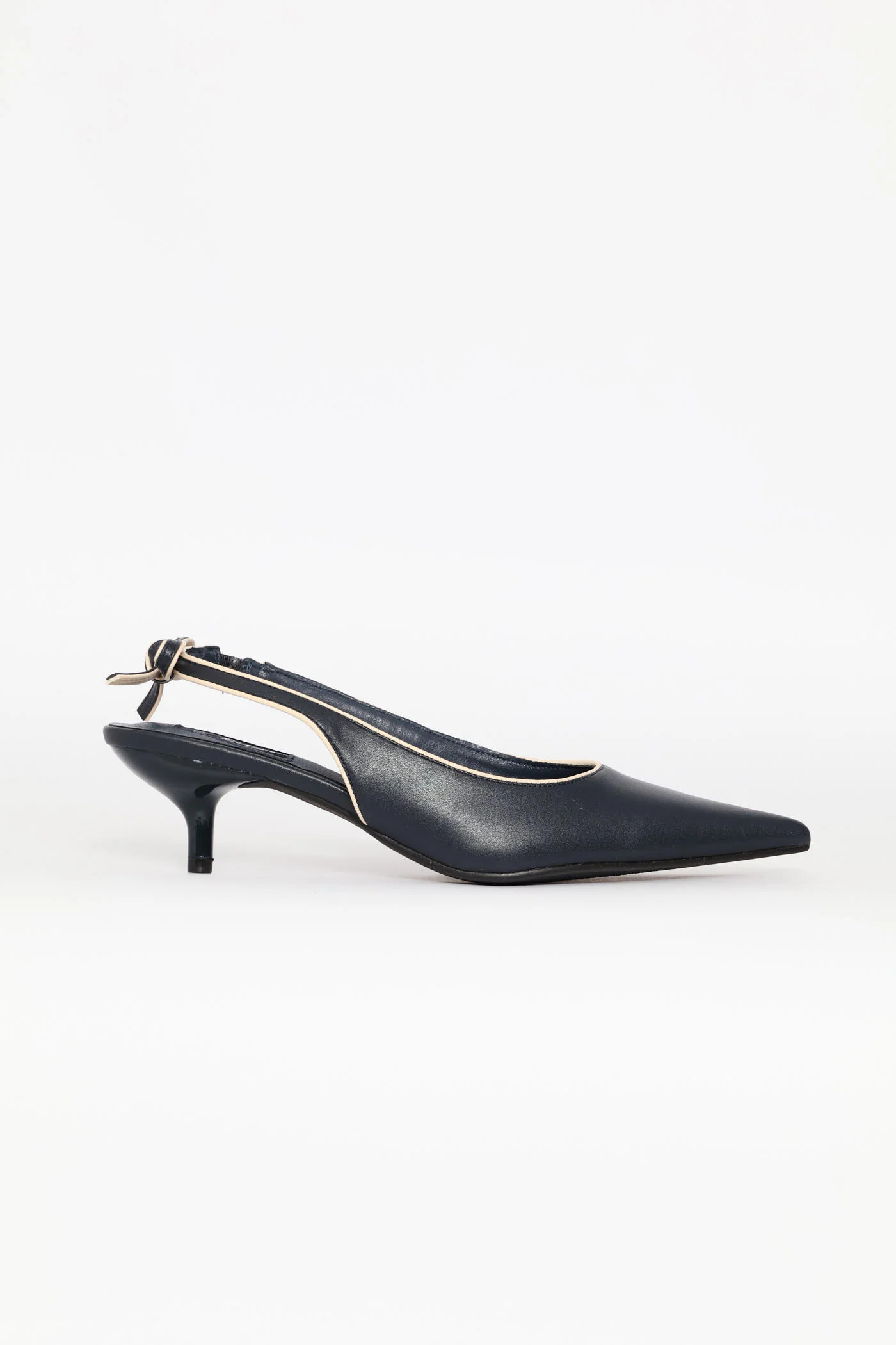 Contrast Piping Slingback Heel - Navy - Image 5