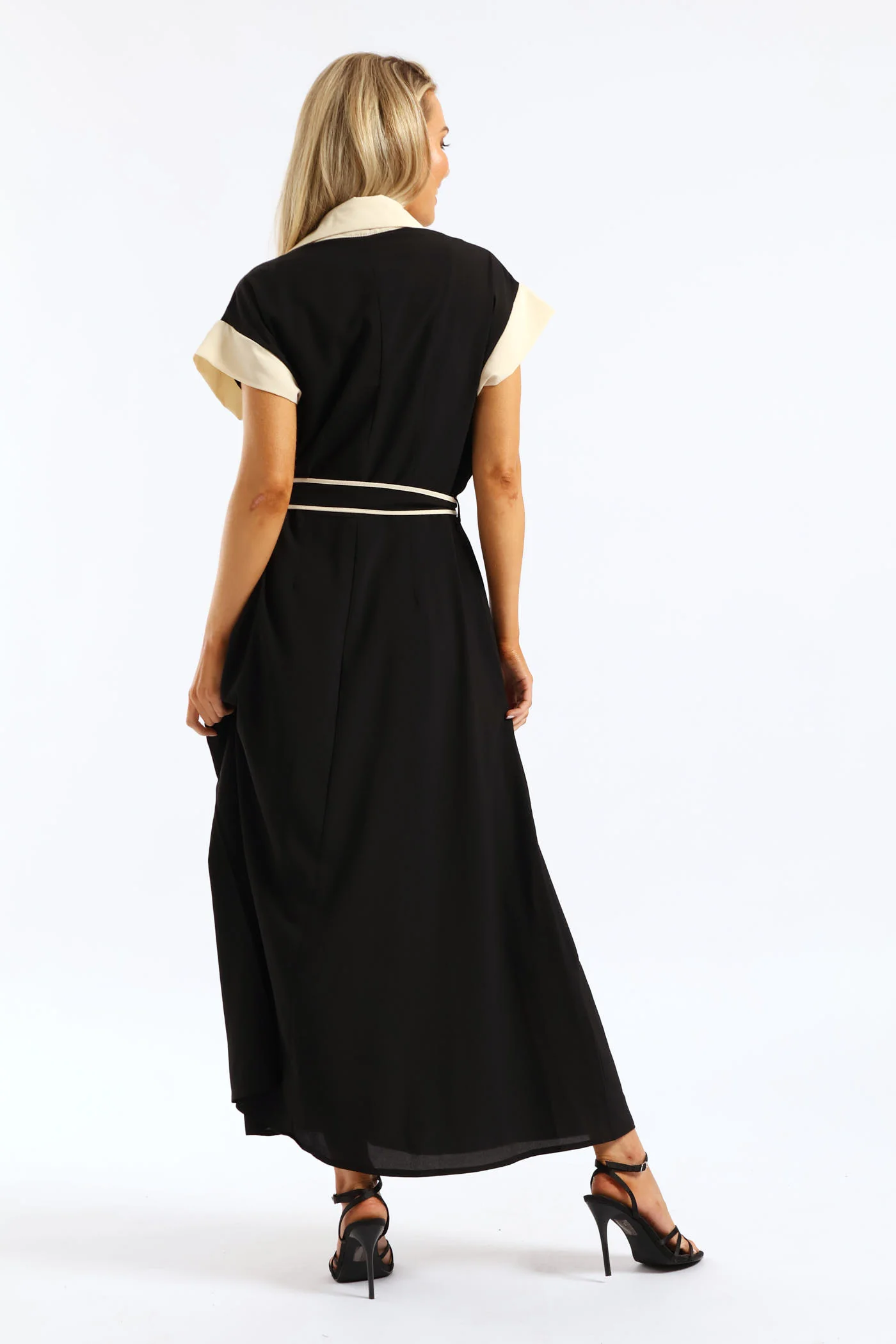 Contrast Shirt Maxi Dress - Black/Cream - Image 4