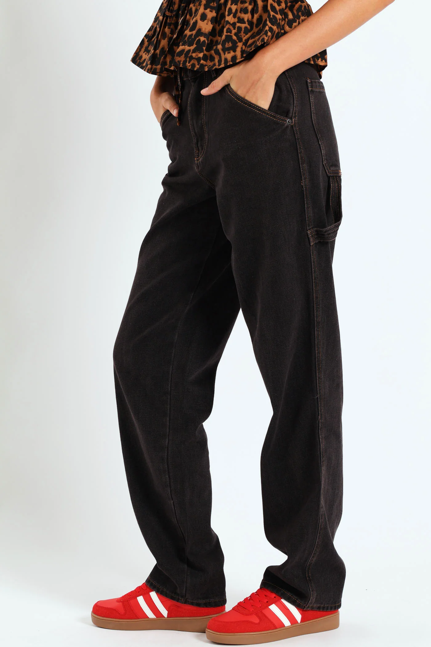 Contrast Stitch Carpenter Jean - Black - Image 4