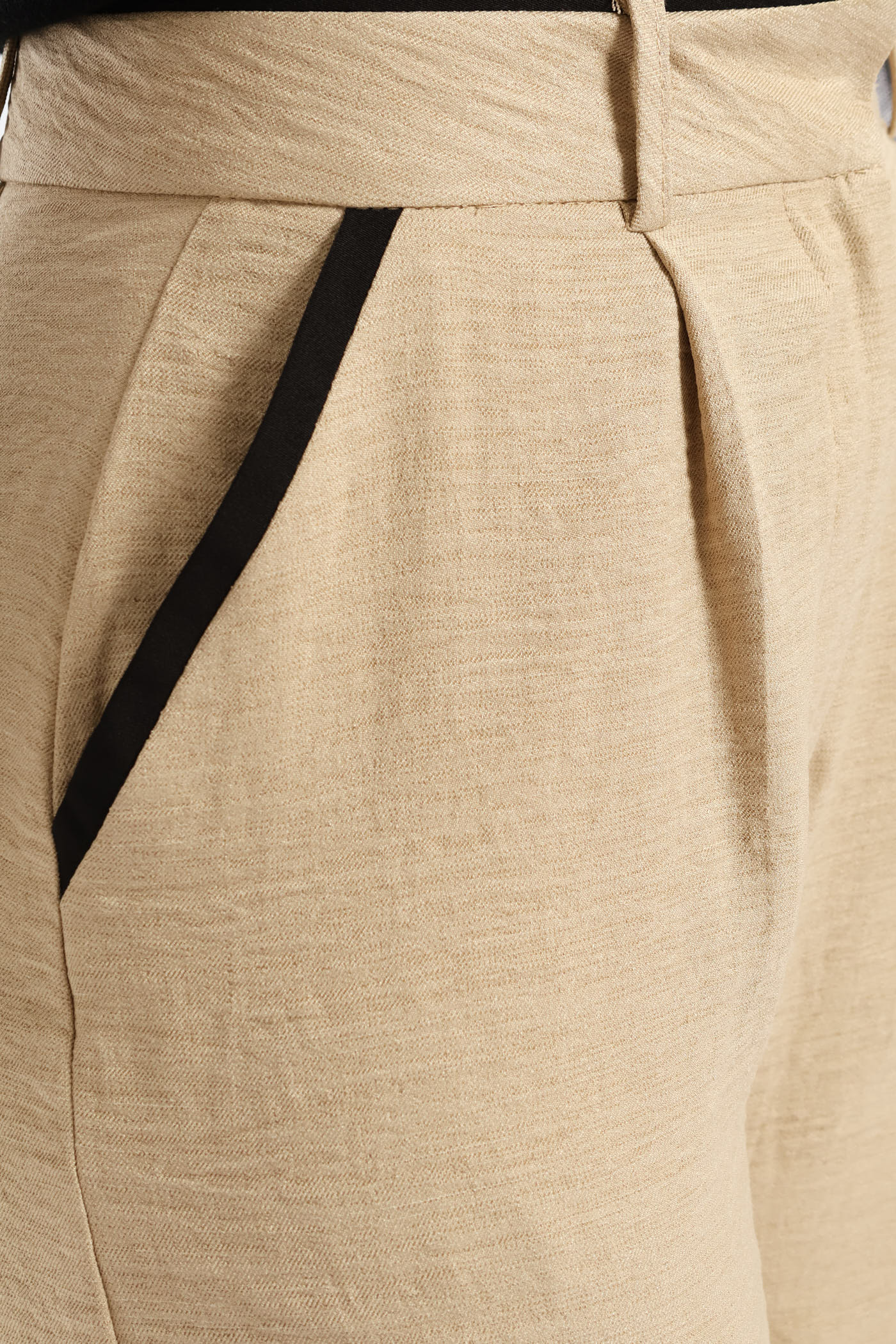 Contrast Tipped Linen Blend Wide Leg Pant - Oatmeal - Image 2