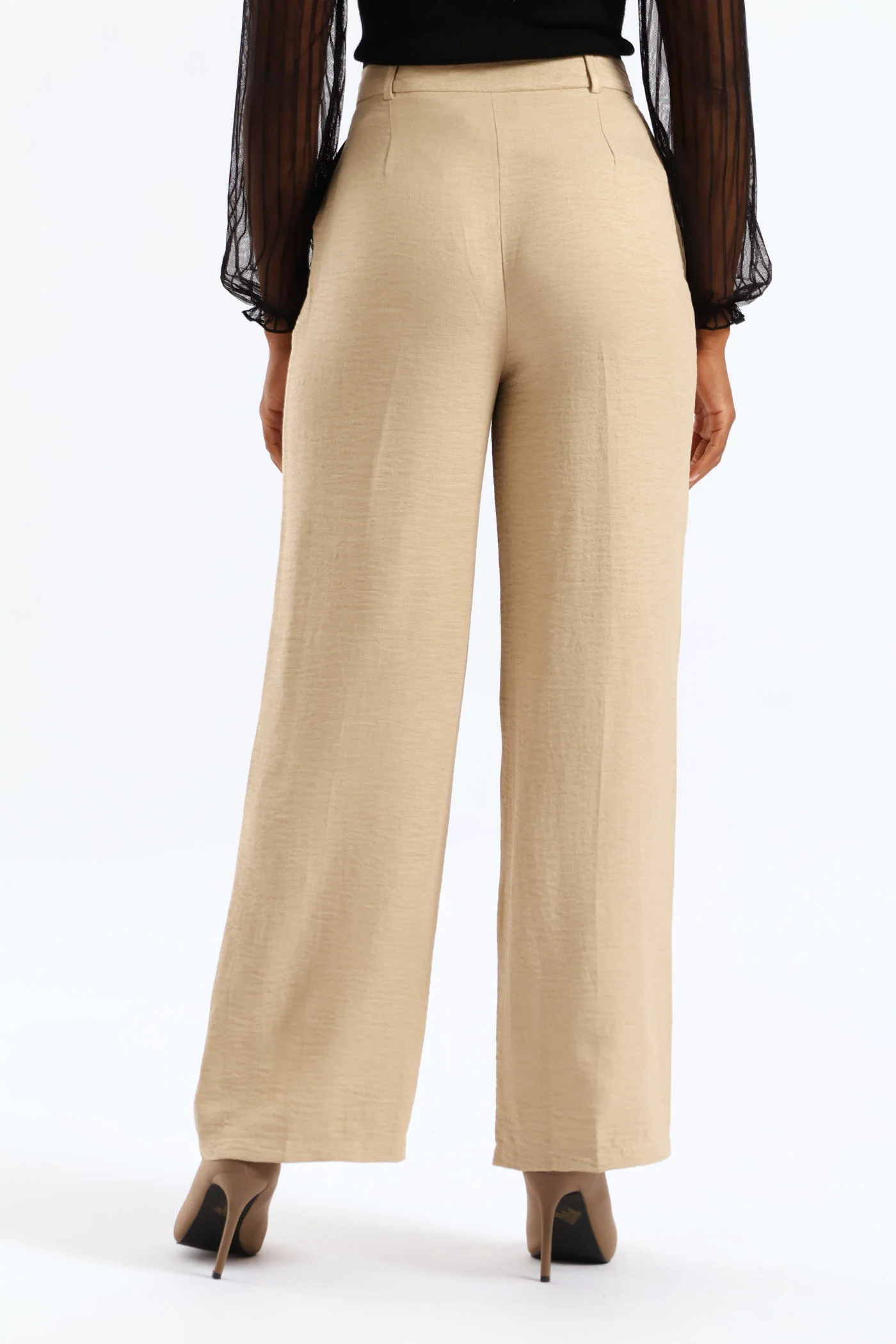 Contrast Tipped Linen Blend Wide Leg Pant - Oatmeal - Image 5