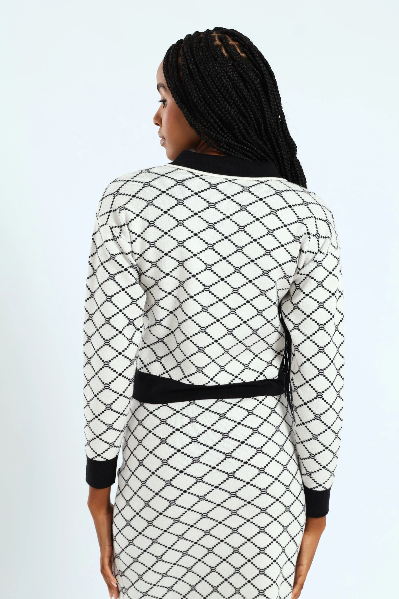 Contrast Tipped Styled Cardigan - Cream - Image 4