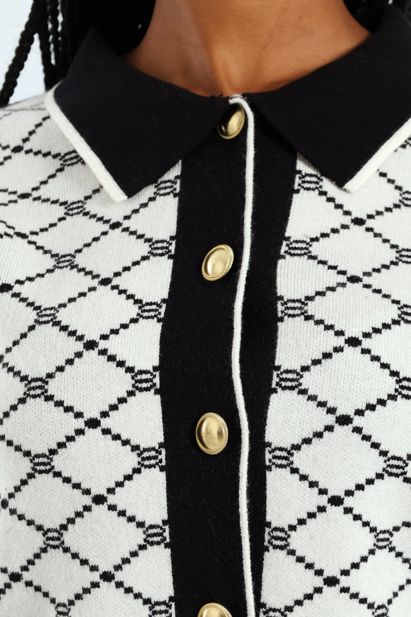 Contrast Tipped Styled Cardigan - Cream - Image 5