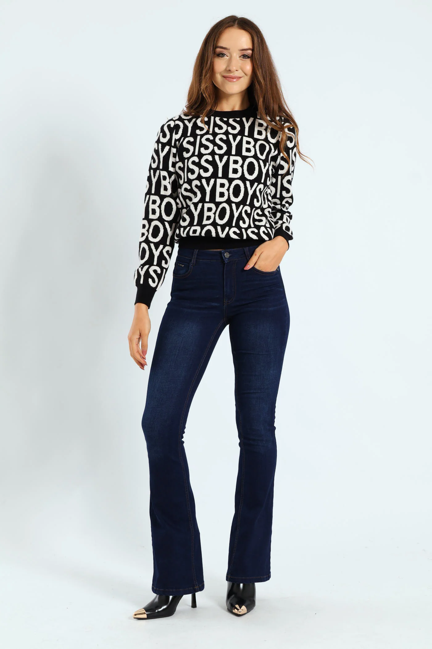 Contrasted Logo Knit Sweater - Black/White - Image 2