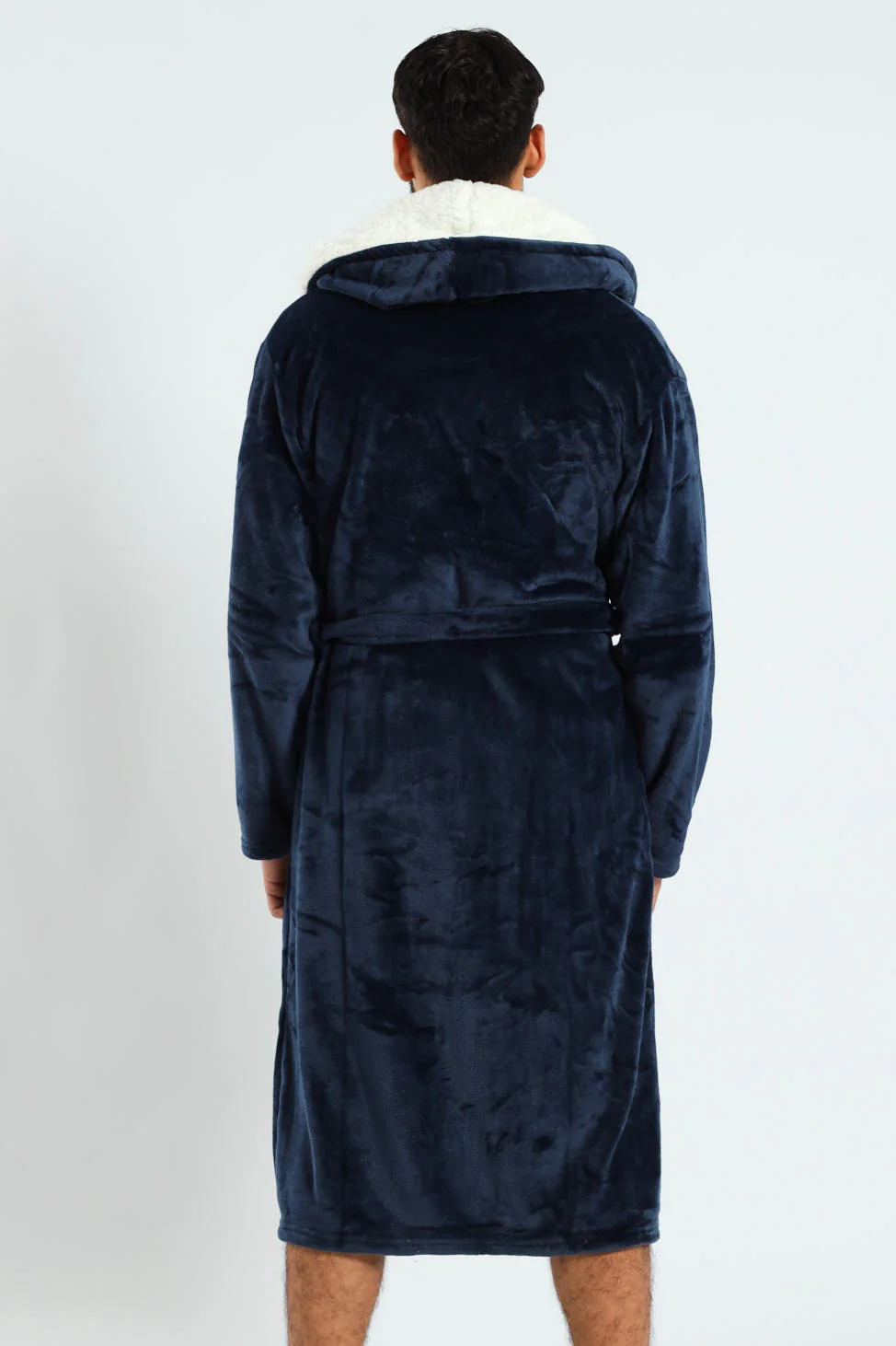Coral Fleece & Sherpa Hooded Gown - Navy - Image 3