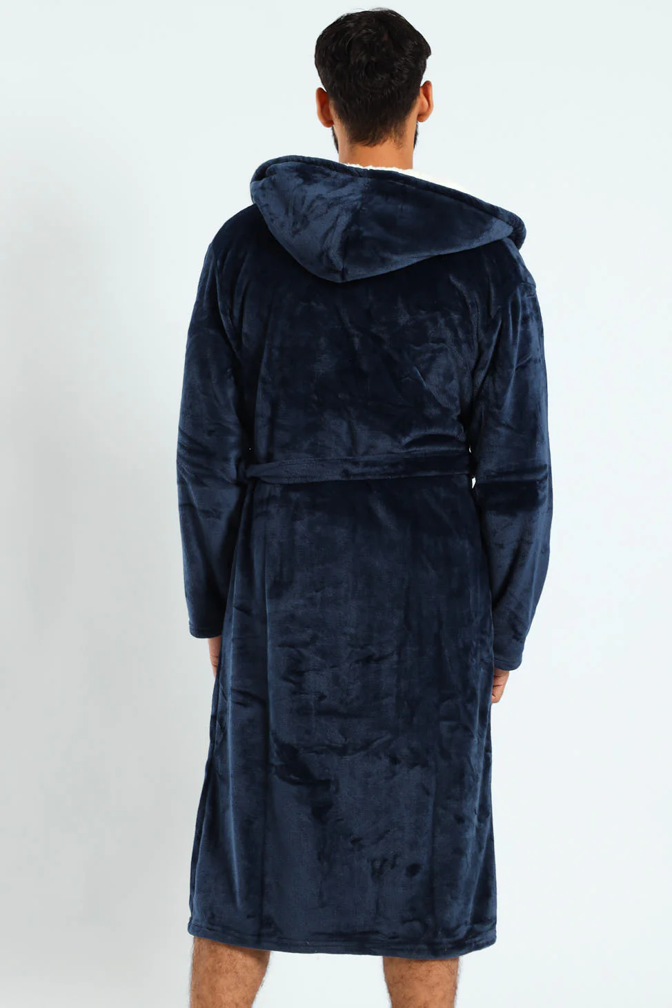 Coral Fleece & Sherpa Hooded Gown - Navy - Image 4